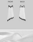 0122stepll Lace-Trim Asymmetric Satin Slip Dress