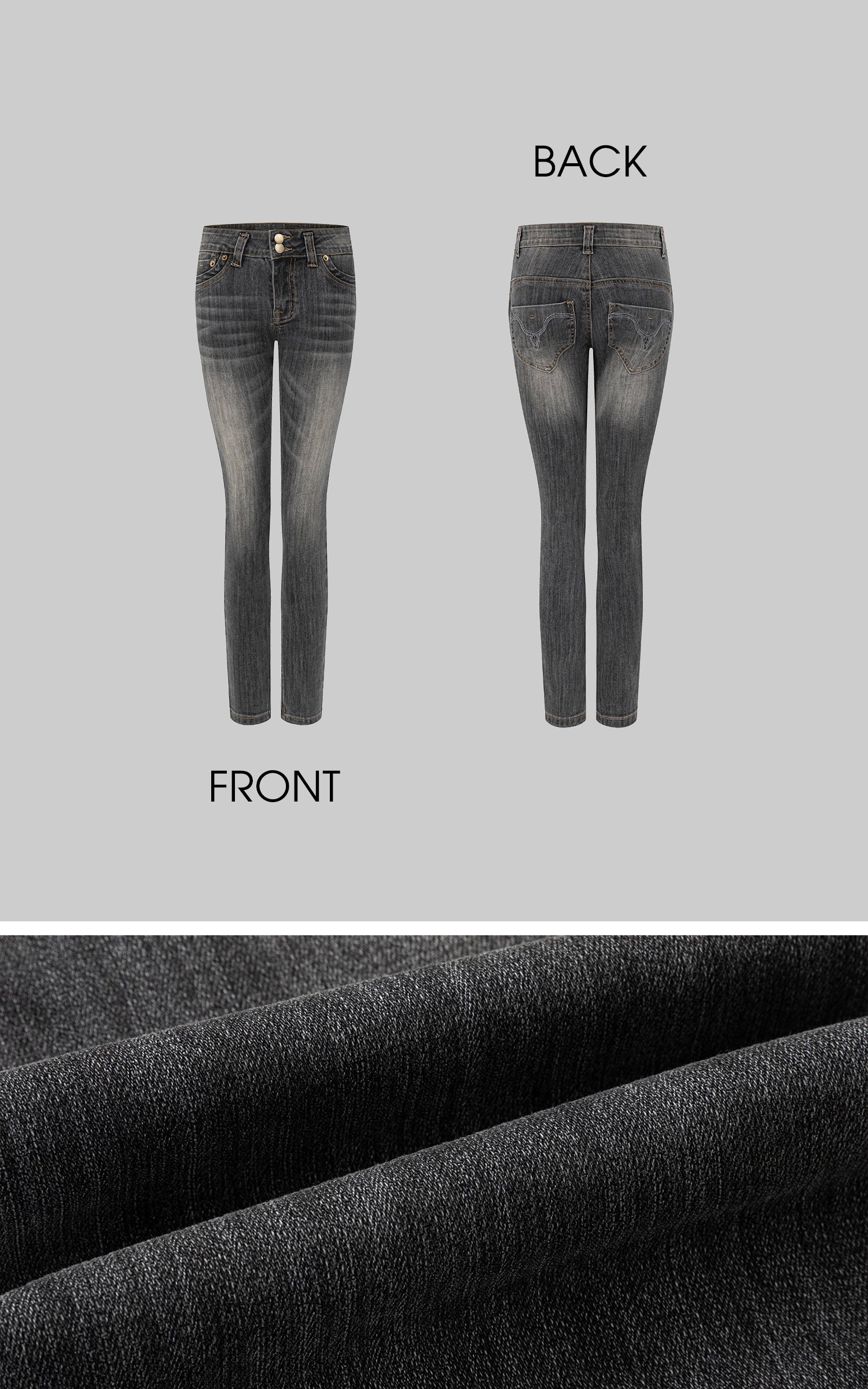 IAMXIAA 페이디드 스키니 로우라이즈 그레이 진