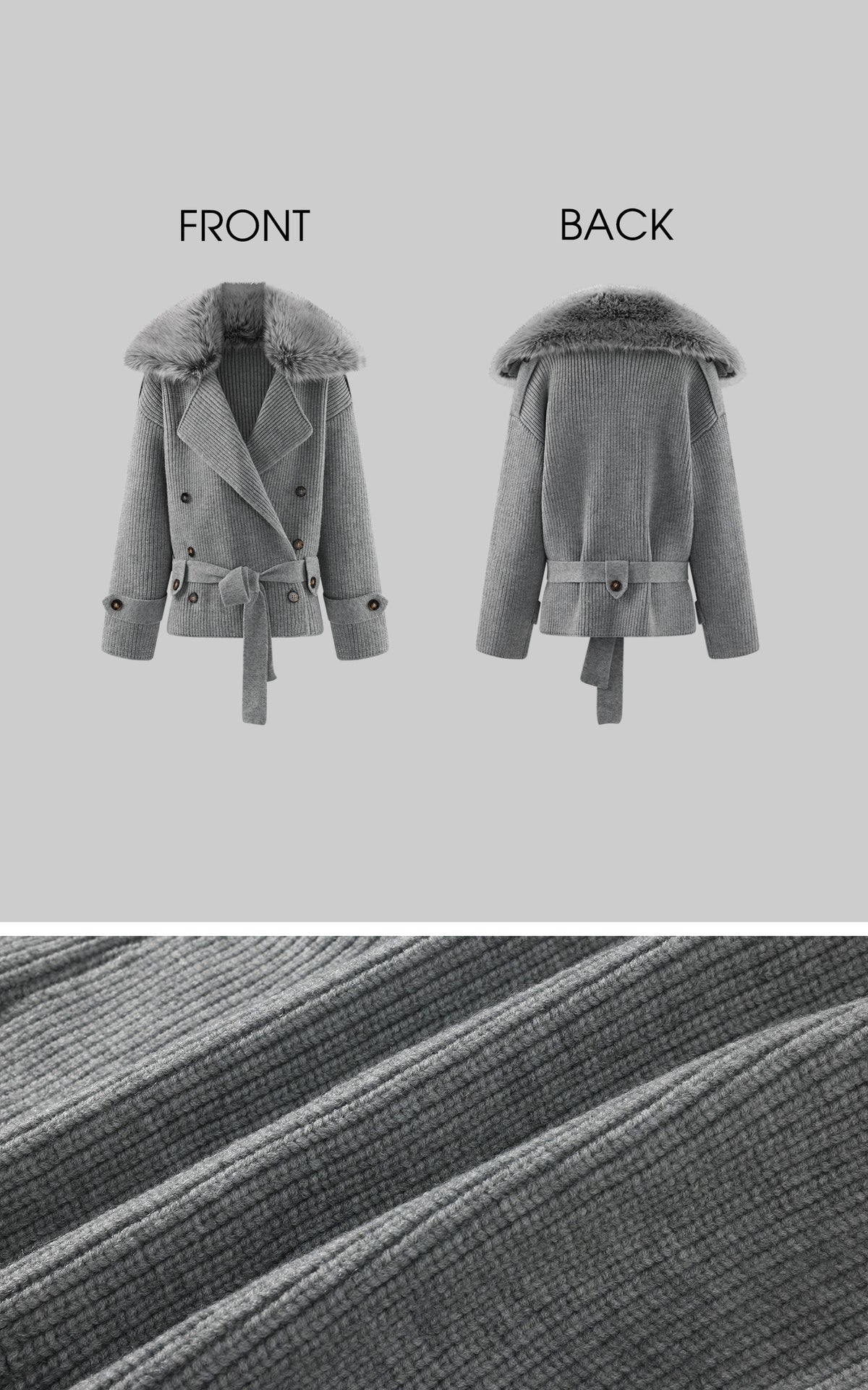 0122stepll Plush Wool Collar Belted Knit Jacket