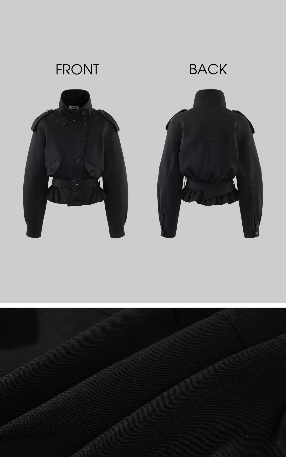 WARDEN EDGE High Collar Belted Peplum Jacket