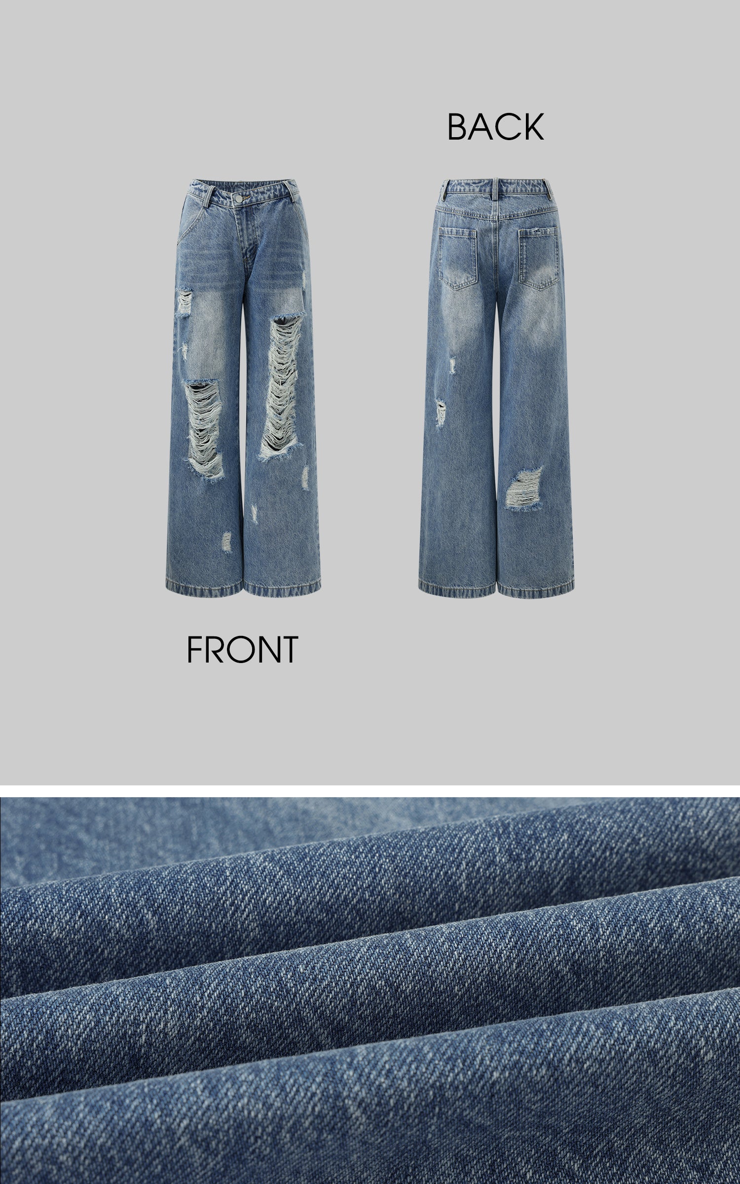 Rase le sol Distressed Wide-Leg Washed Denim Jeans - PINKPARKS