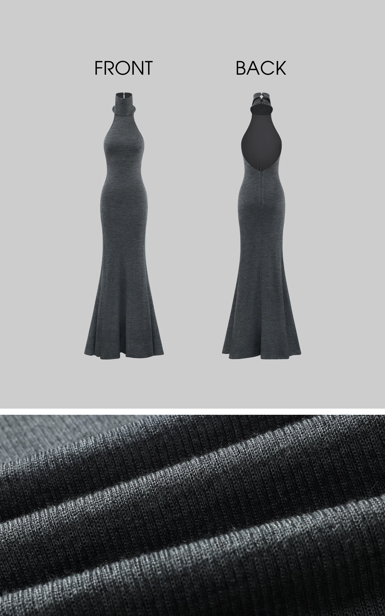 ROVENTE Halter Backless Rib-Knit Maxi Dress