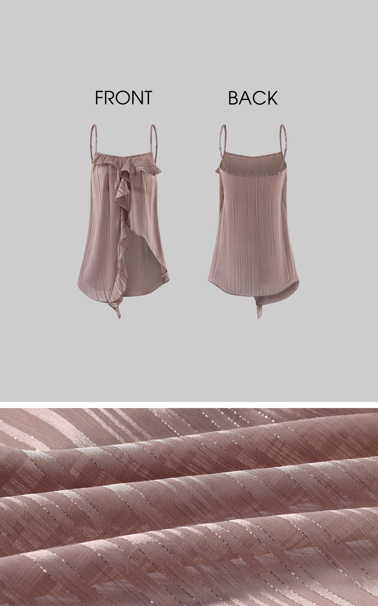 Hydrae Sheer Striped Ruffle Asymmetric Cami Top