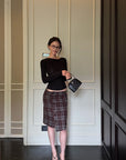 Hydrae Lace-Up Open-Back Top & Asymmetric Plaid Skirt Set
