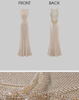 ROVENTE Rhinestone Mesh Halter Maxi Dress