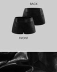Hydrae Faux Leather Tailored Mini Shorts with Asymmetric Button Waistband and Sleek Back Pocket Details
