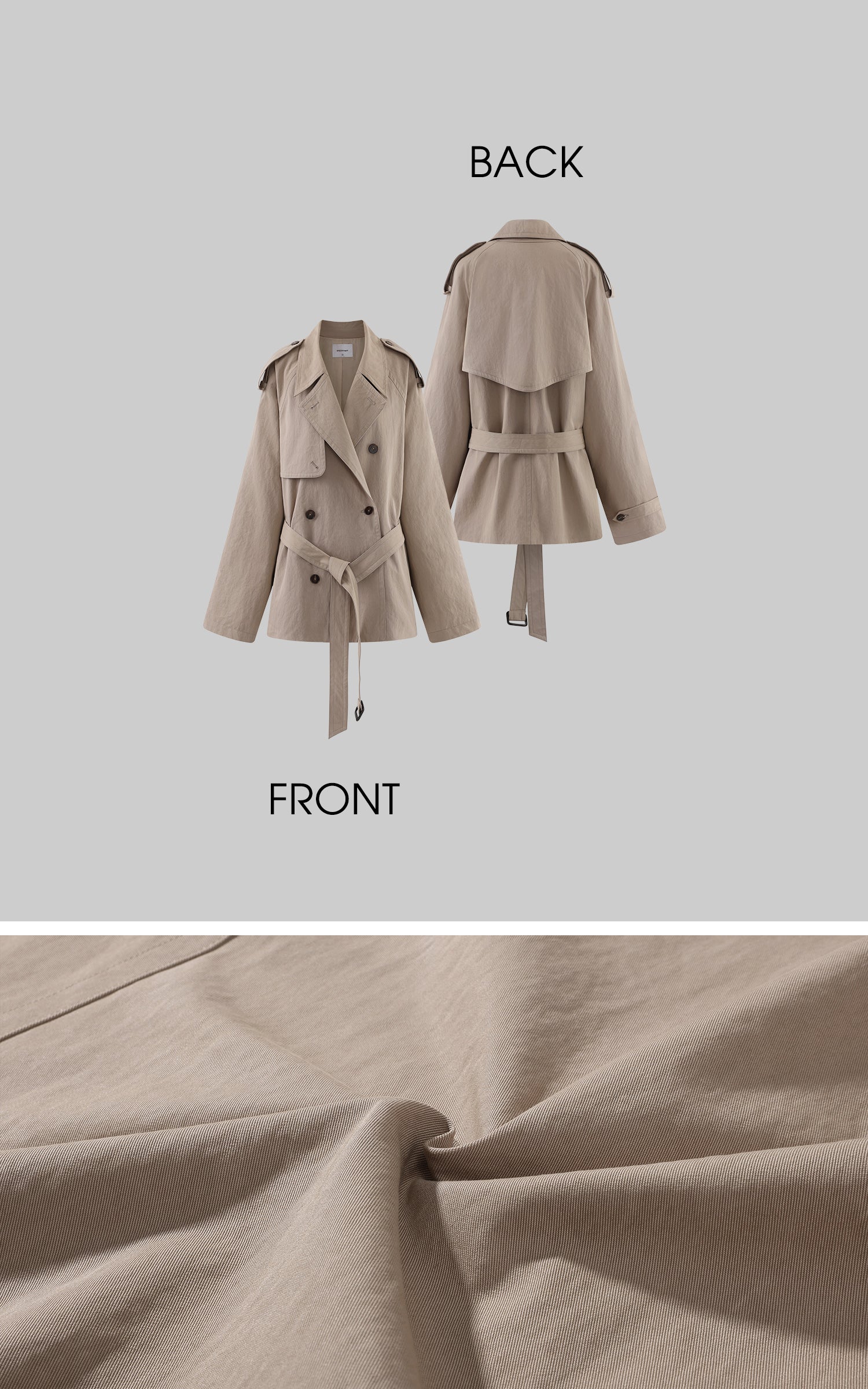 0122stepll Oversized Belted Short Trench Coat