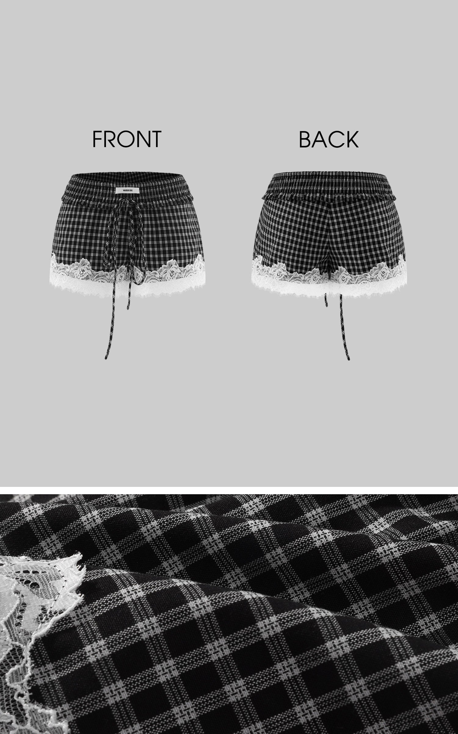 WARDEN EDGE Mini à carreaux avec bordure en dentelle Short doté d'une taille élastique et d'une silhouette streetwear décontractée
