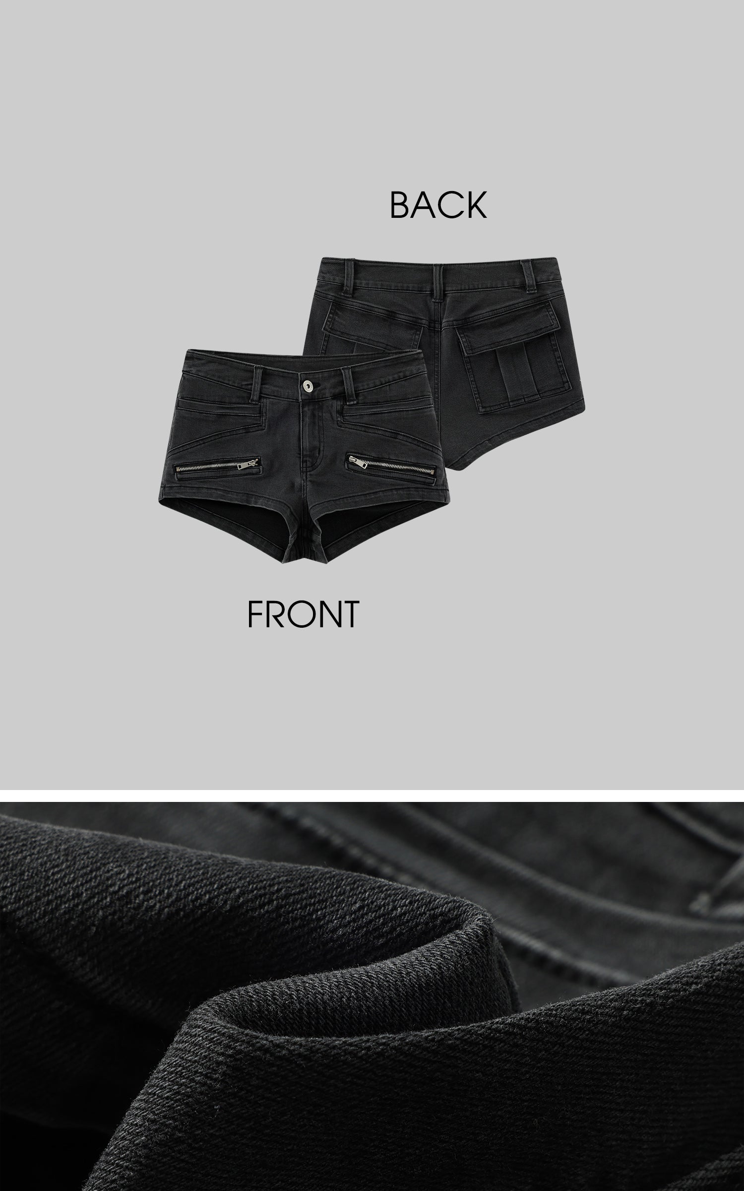 WARDEN EDGE Zipper Detail Low-Rise Denim Shorts
