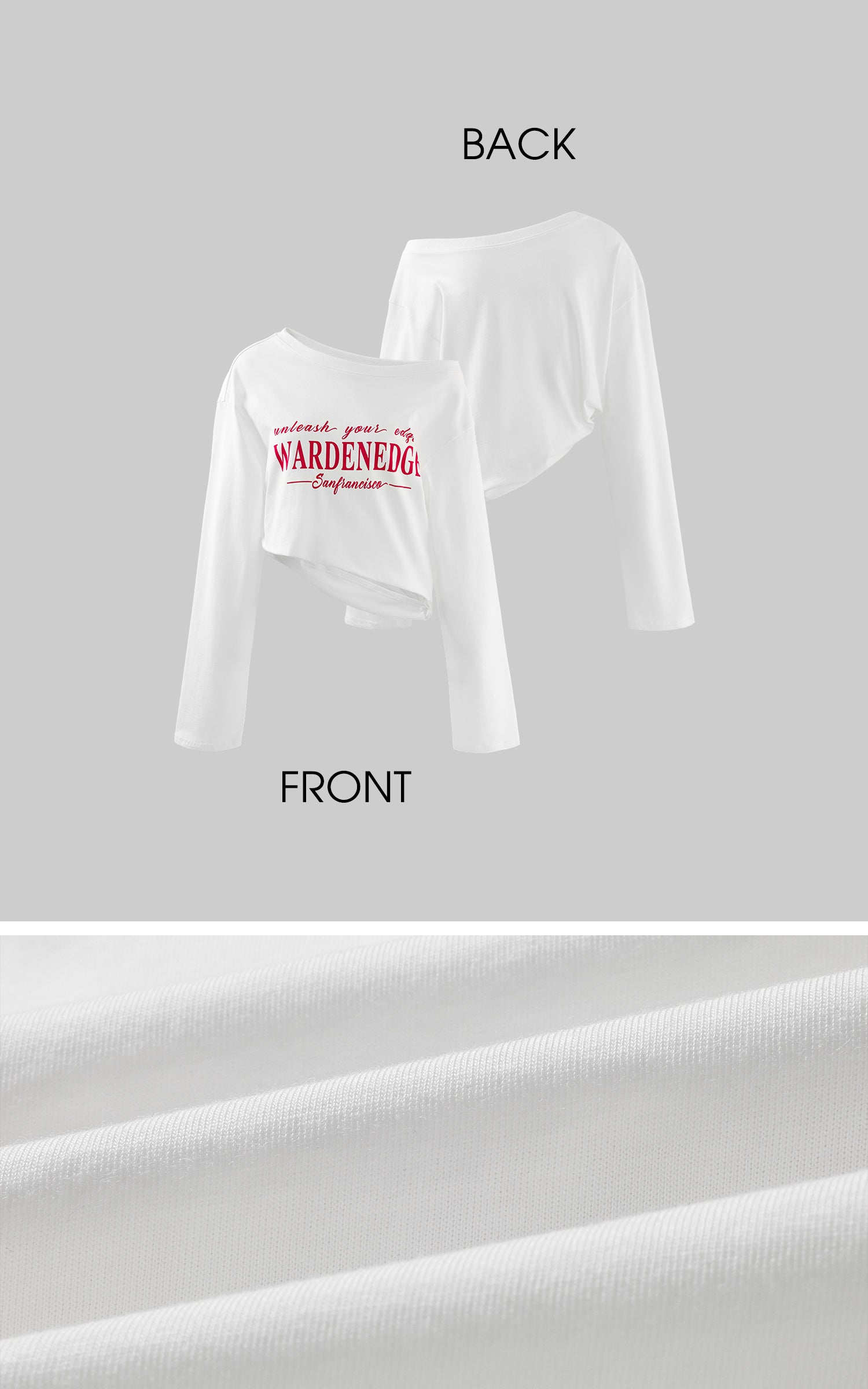 WARDEN EDGE Off-Shoulder Cropped Long Sleeve Tee with Asymmetric Hem