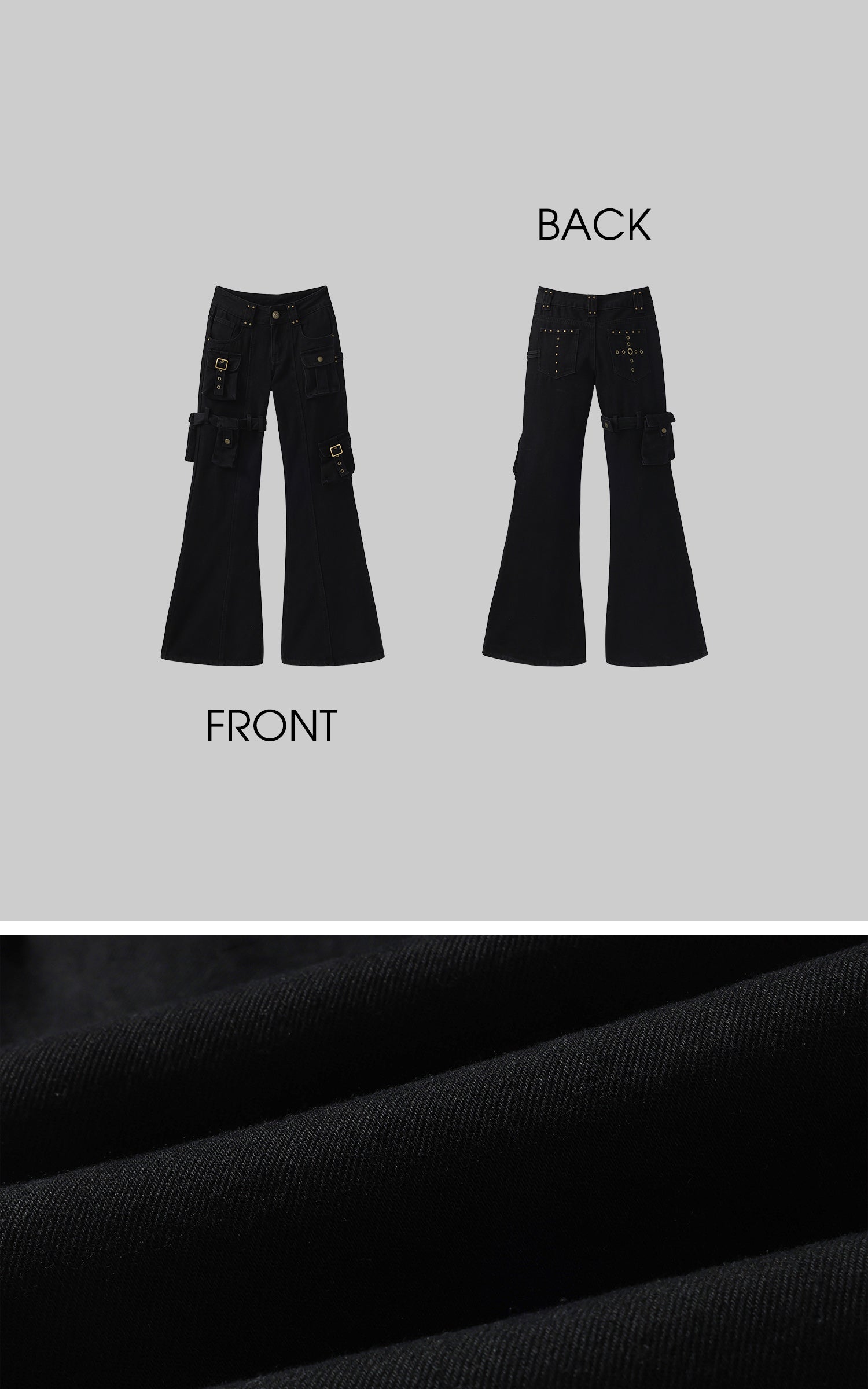 Low pixel Detachable Pocket Flared Denim Pants