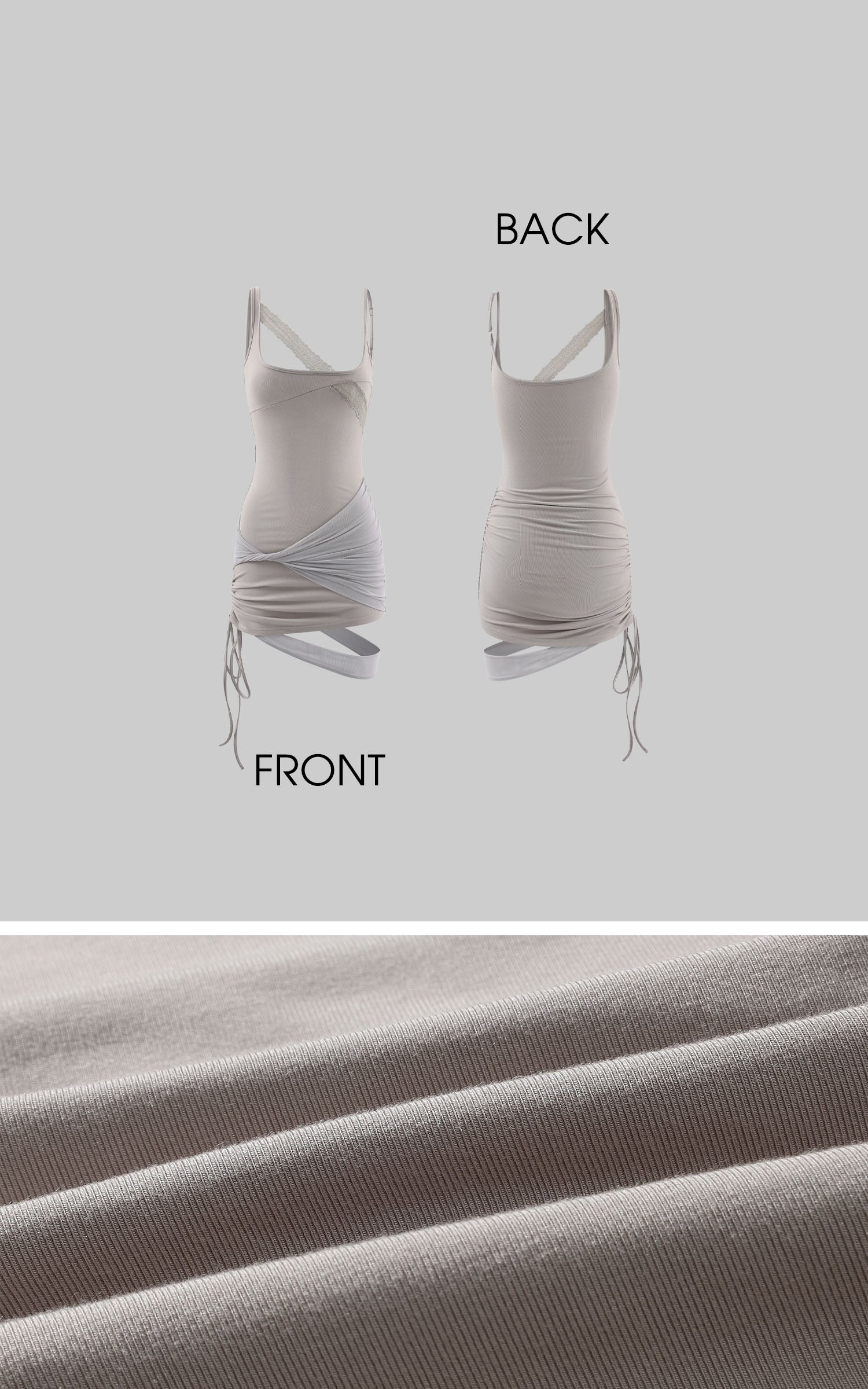 Rase le sol Asymmetric Lace Panel Ruched Camisole Mini Dress