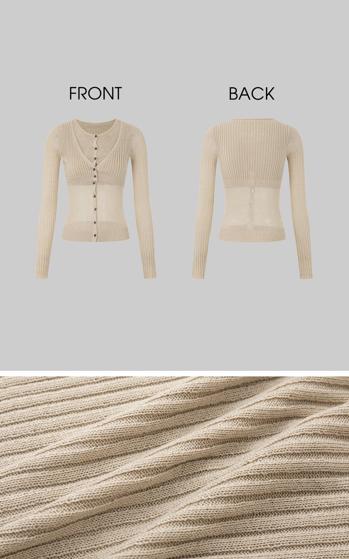 IAMXIAA Layered Sheer Ribbed Knit Cardigan
