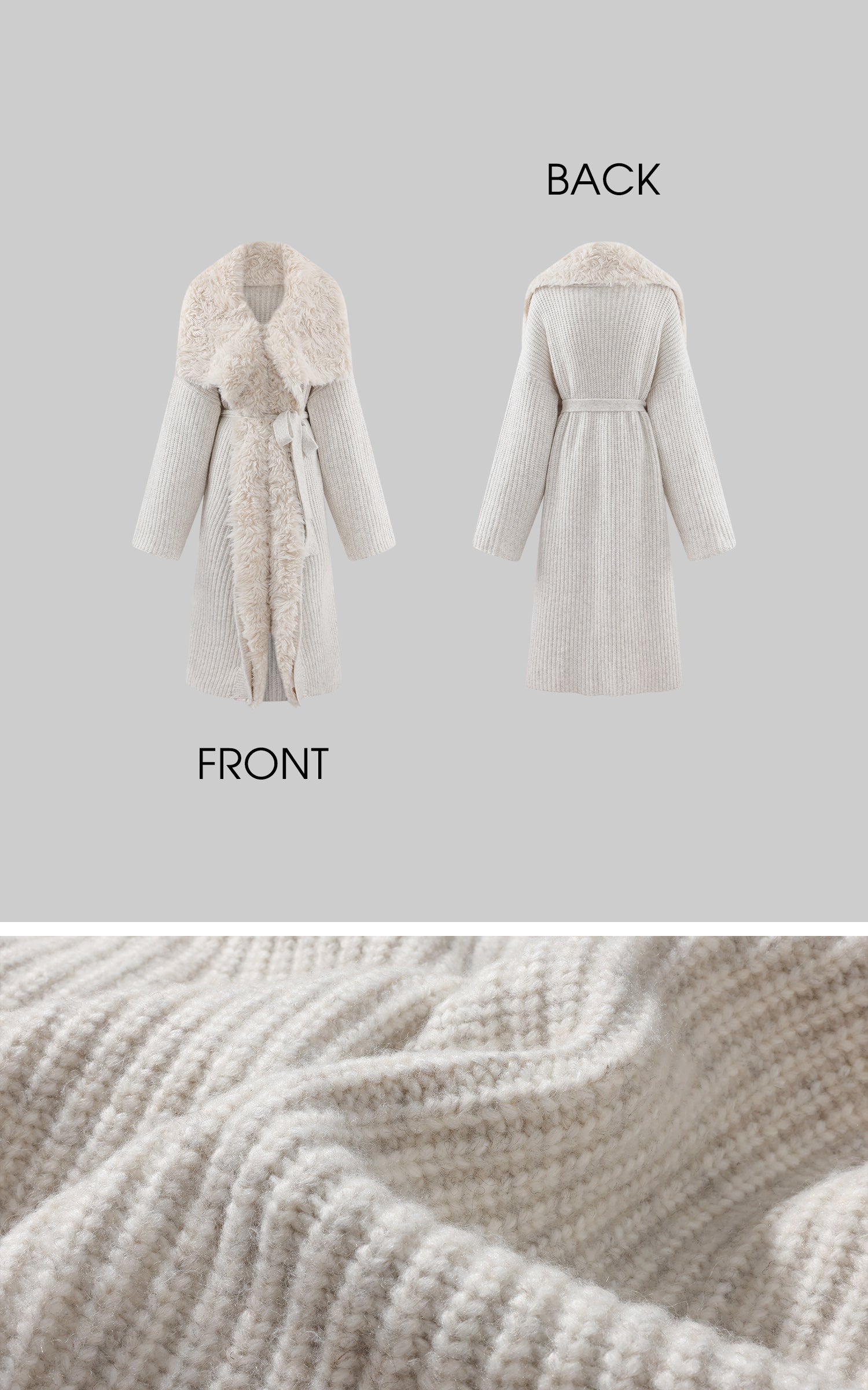 ROVENTE 페이크 퍼 트리밍 벨트 니트 롱 코트