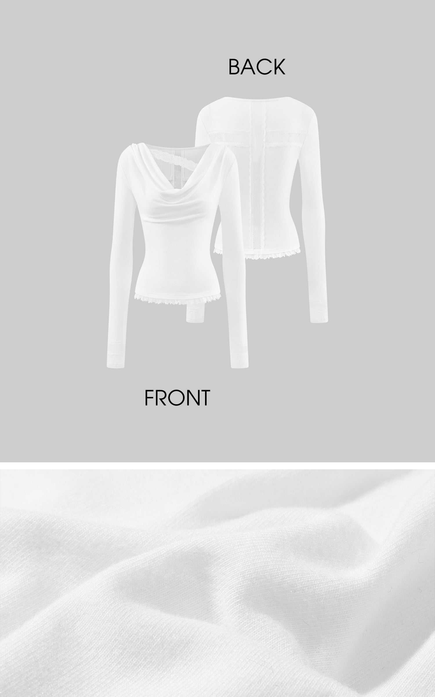 Rase Le Sol Draped Neck Long Sleeve Top With Lace Insets And Mesh Panel