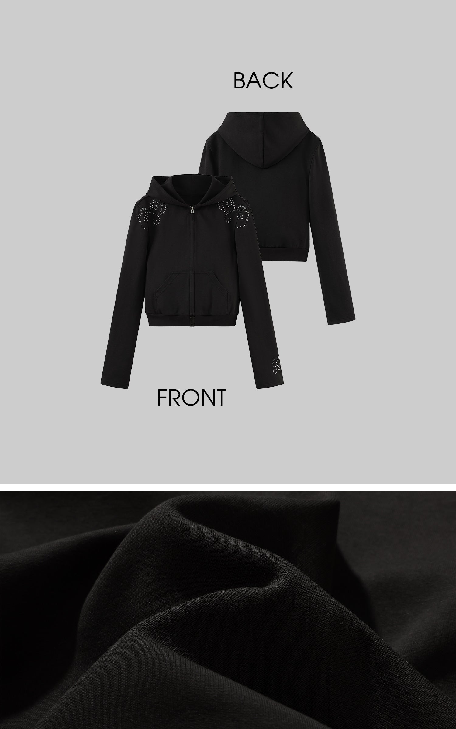 WARDEN EDGE Studded Zip-Up Hoodie with Spiral Embellishments and Extended Sleeves