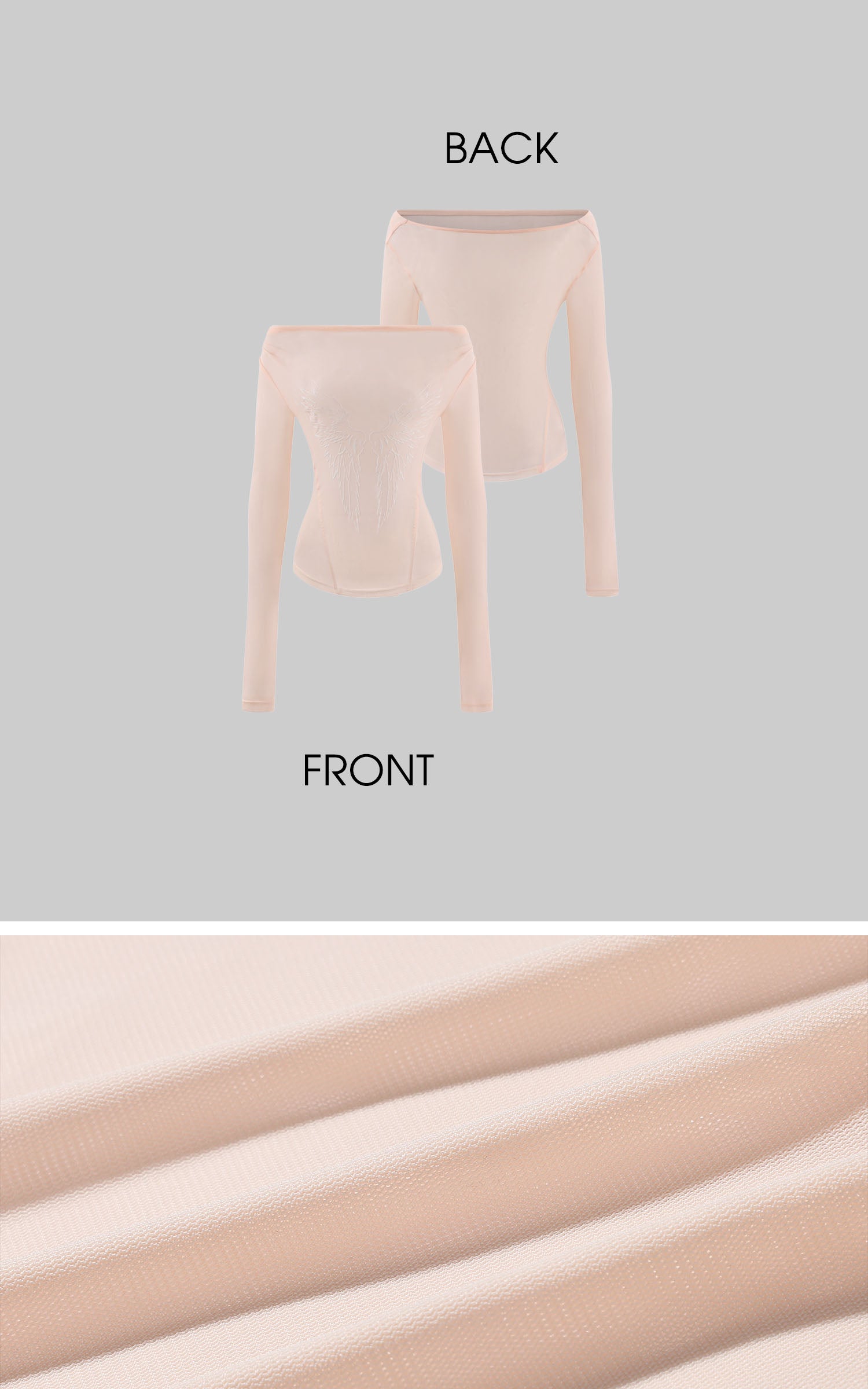 Rase le sol 비대칭 오프숄더 엔젤 윙 프린트 메시 탑