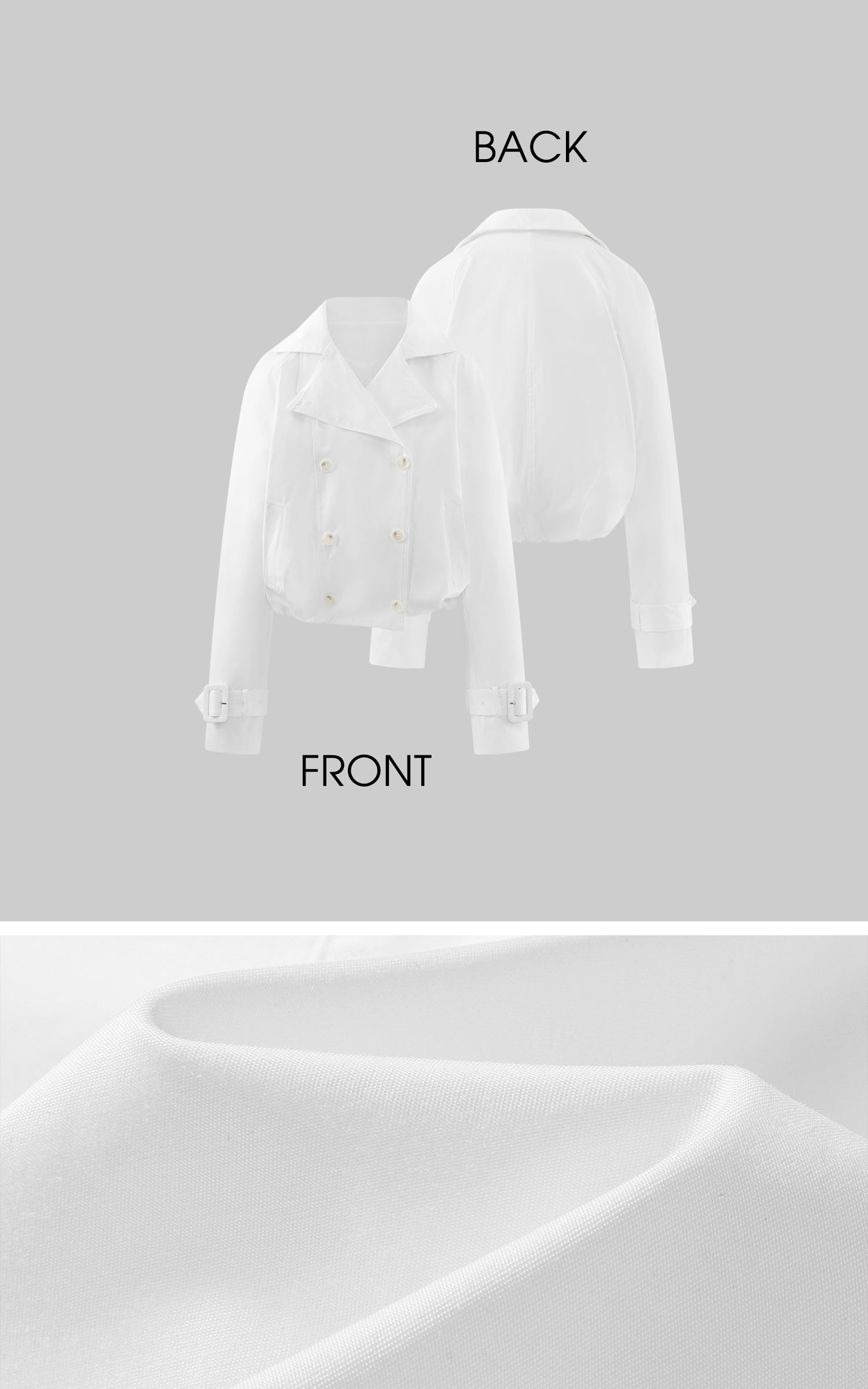 ROVENTE Cropped Double-Breasted Trench Jacket with Structured Lapels and Buckled Cuffs