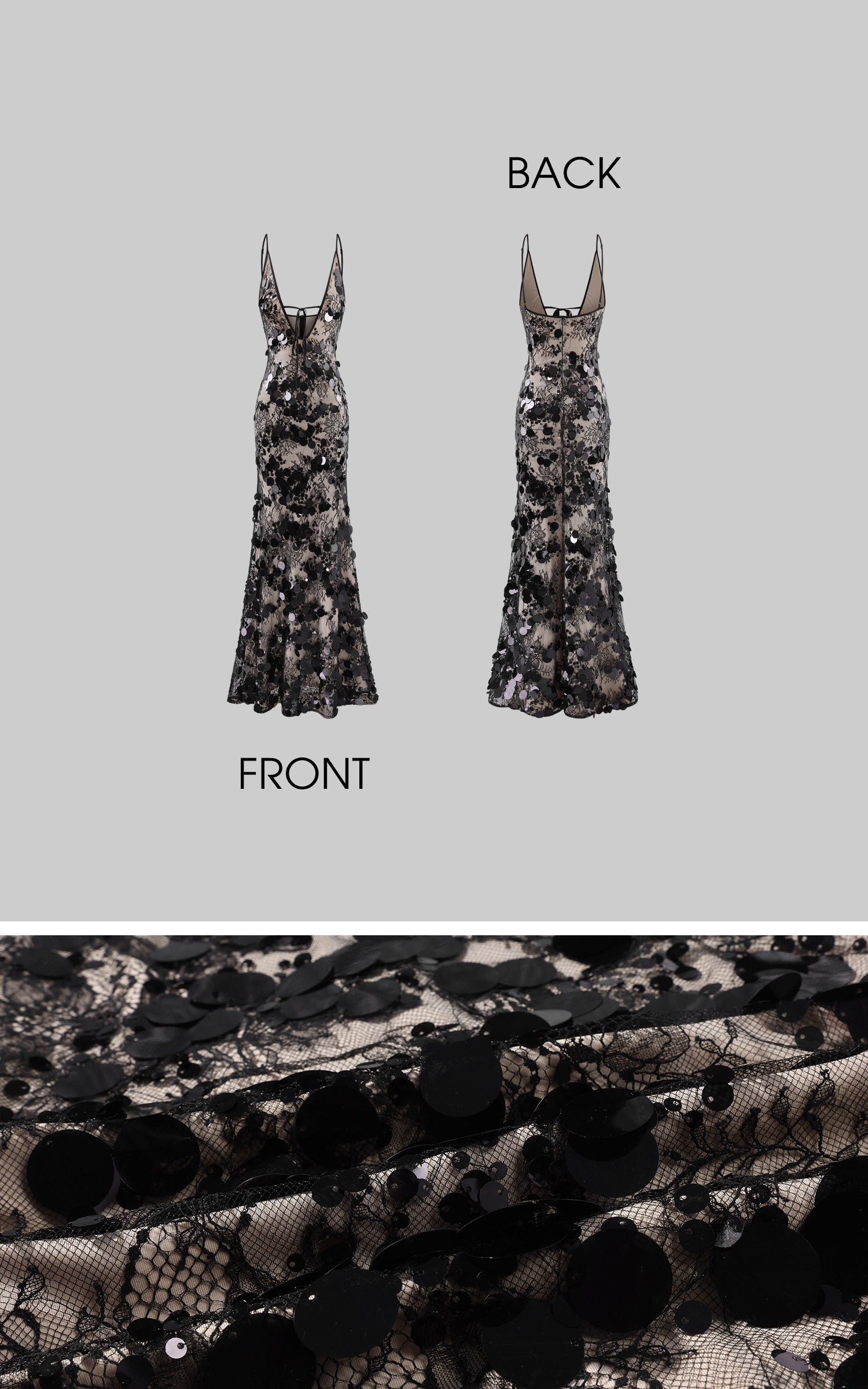 ROVENTE Lace Sequin Sheer Bodycon Maxi Dress
