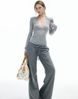 IAMXIAA Cut Out Halter Long Sleeve Shrug Top Ribbed Knit Slim Fit