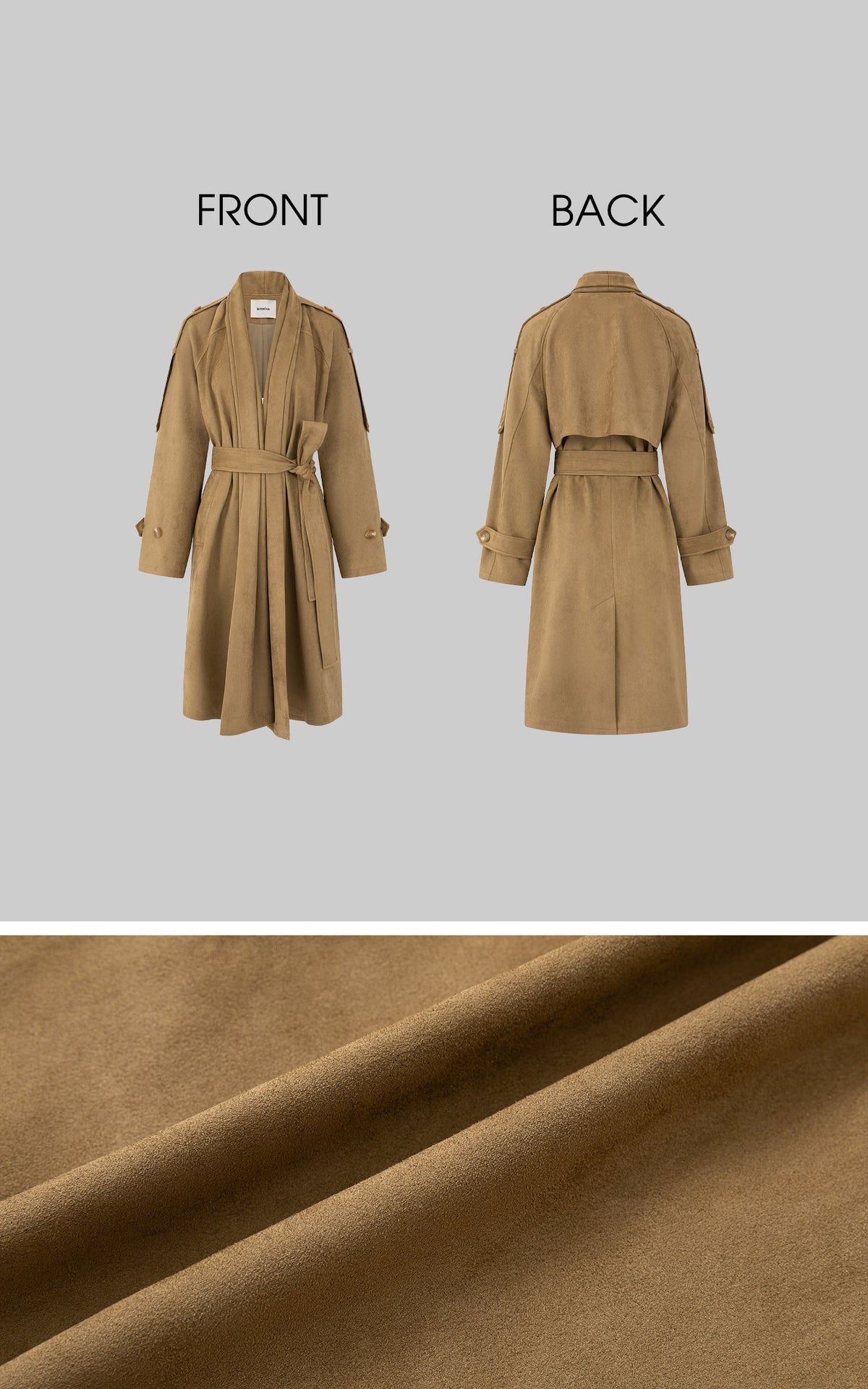 IAMXIAA Manteau trench en suédine drapé avec ceinture
