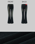 Rase le sol Faded Flared Denim Pants with Copper-Tone Rivets & Embroidered Back Pockets