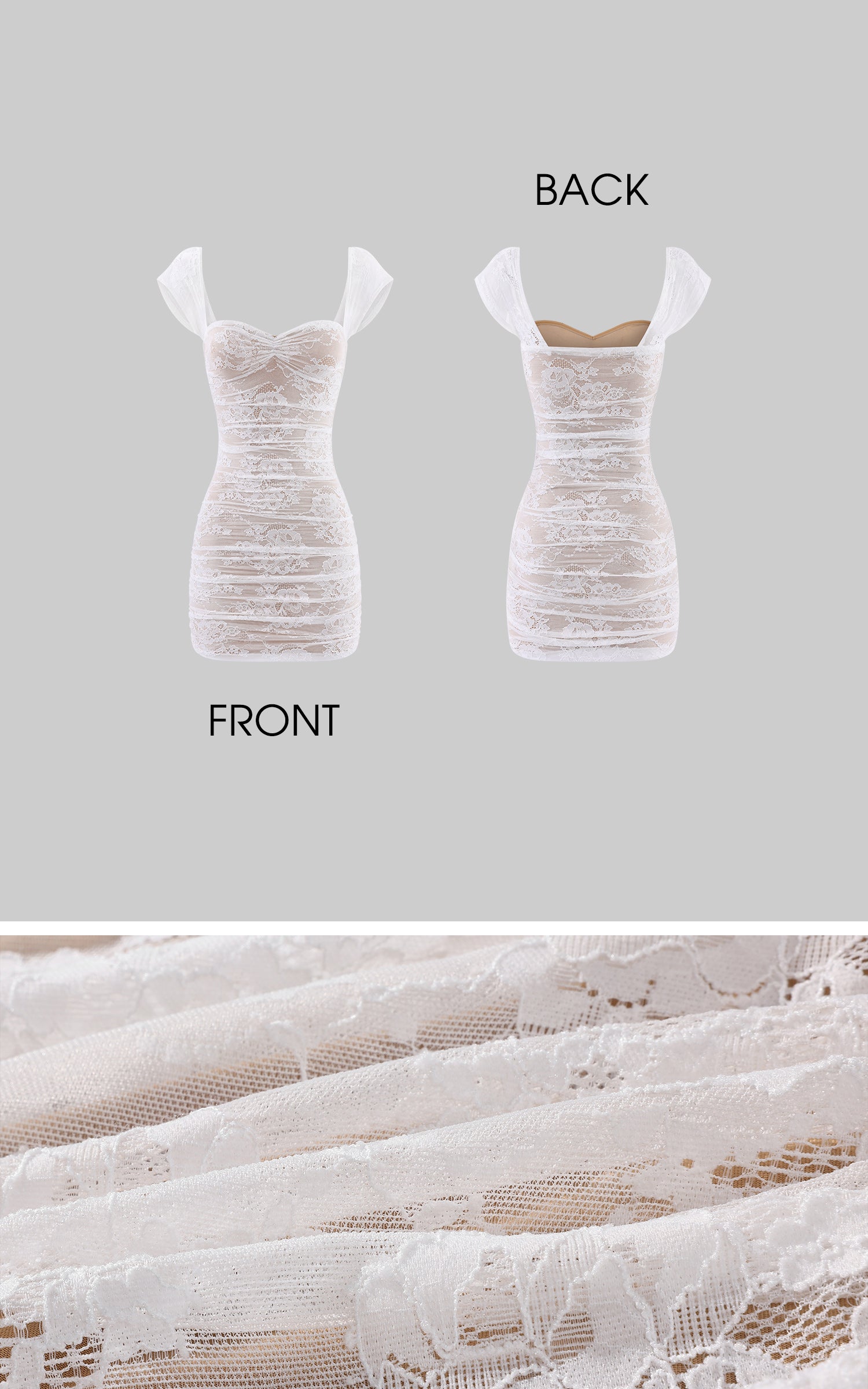 ROVENTE Ruched Lace Mini Dress
