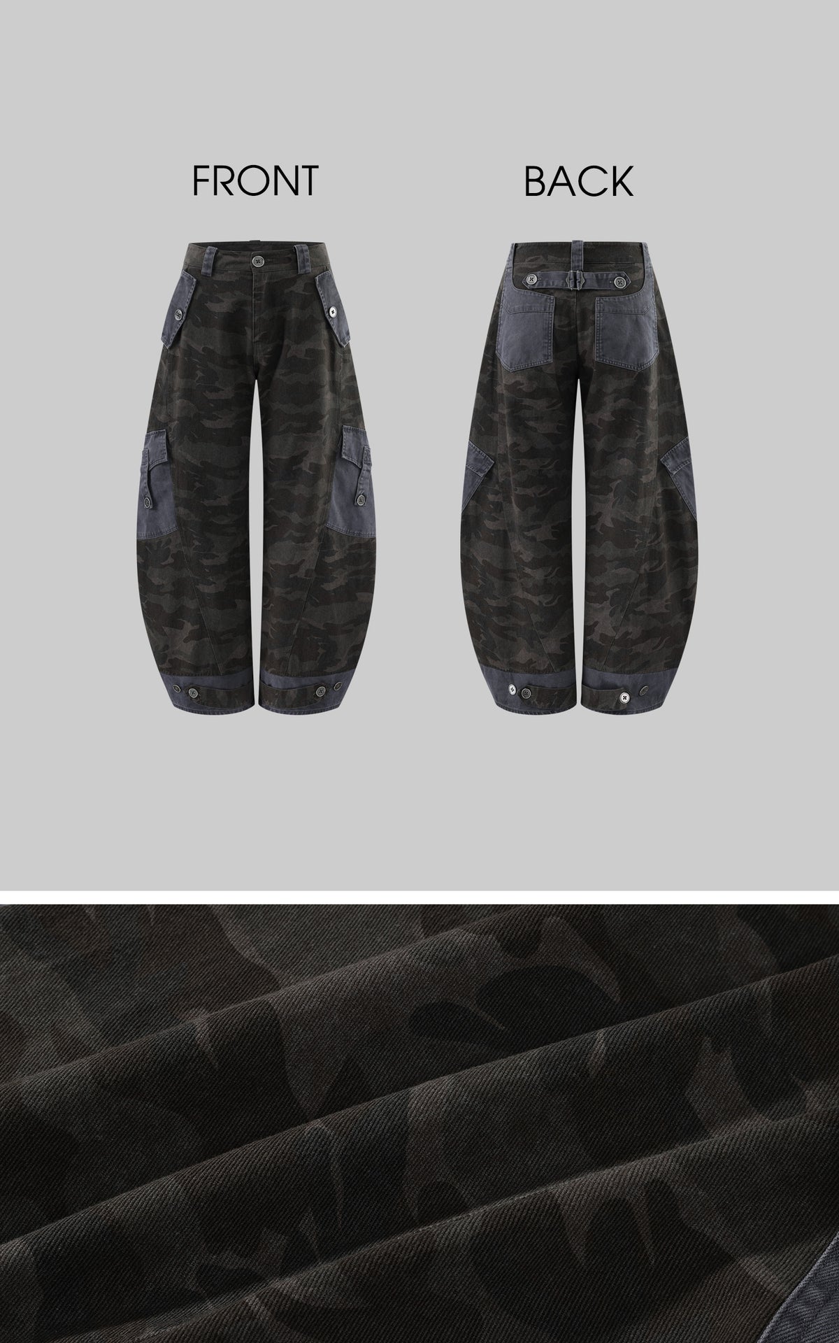 Rase le sol Washed Camo Barrel-Leg Cargo Pants