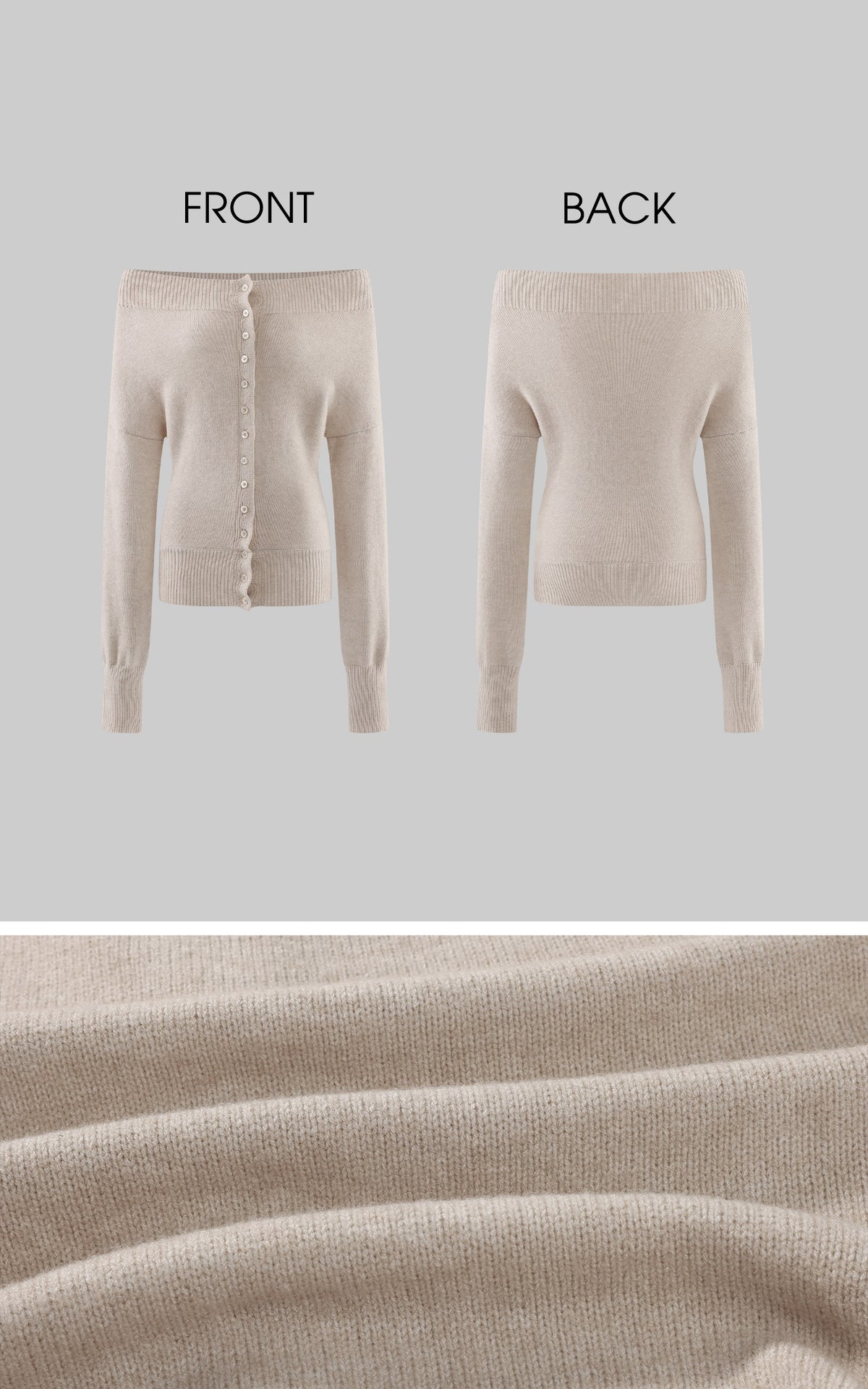 Rase le sol  Wool Fallen Shoulder Button Knit Sweater