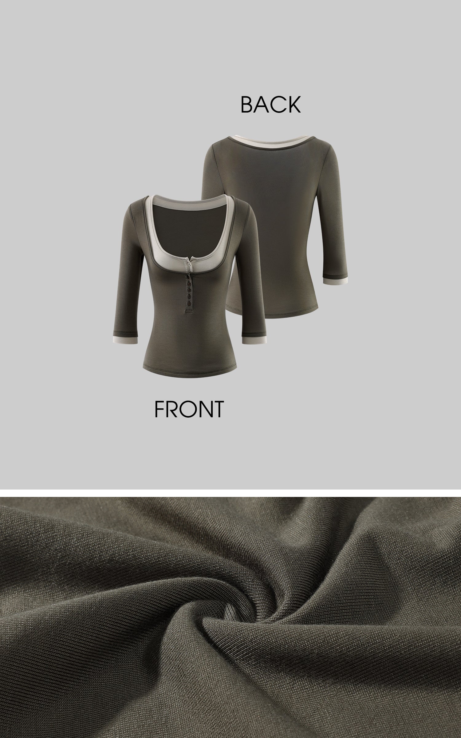 ROVENTE Faux-Layer Scoop Neck Henley T-Shirt