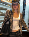 0122stepll Leopard Jacquard Hooded Knit Zip-Up Jacket