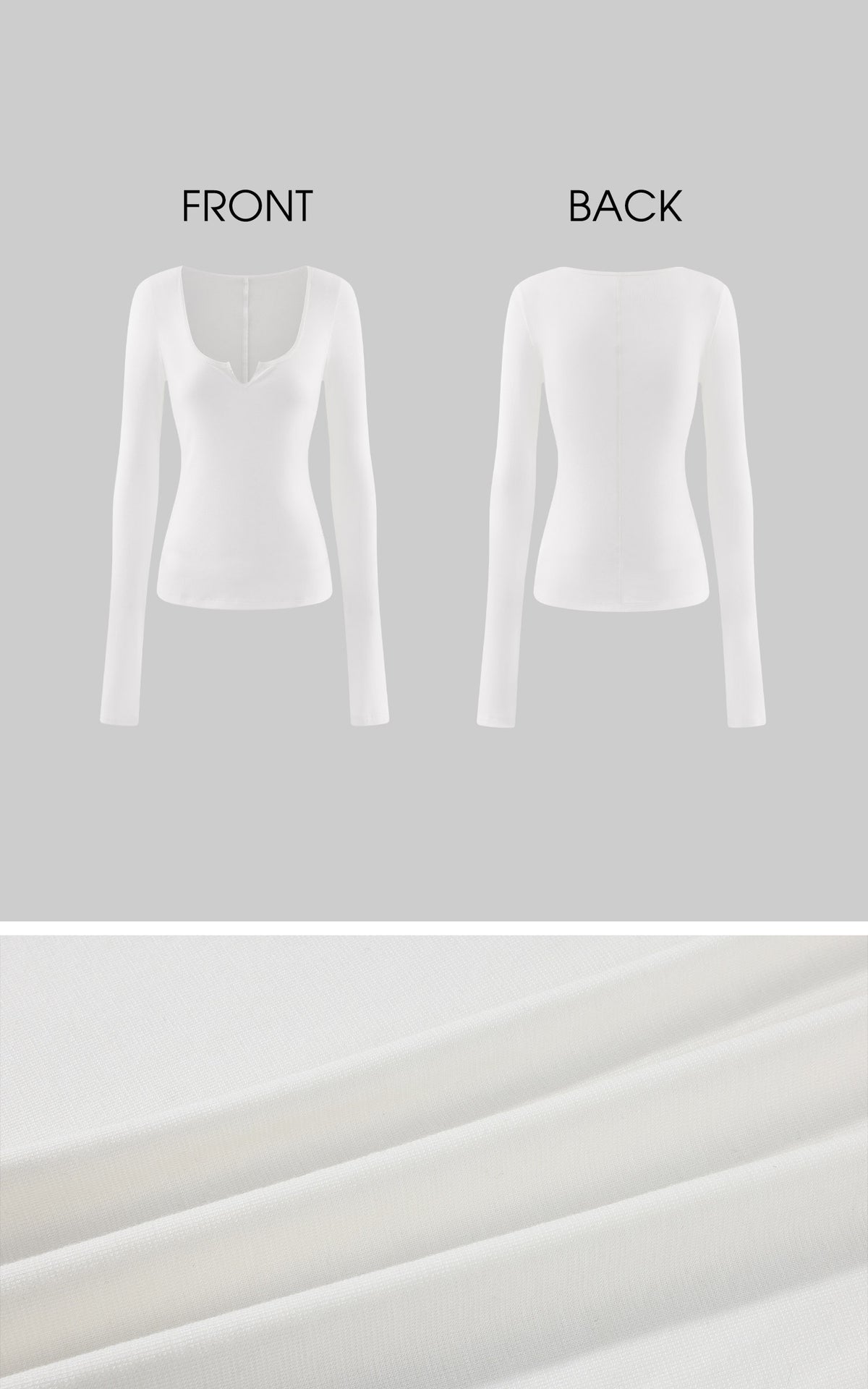 0122stepll Sculpted Scoop Neck Notch Long Sleeve Fitted Top