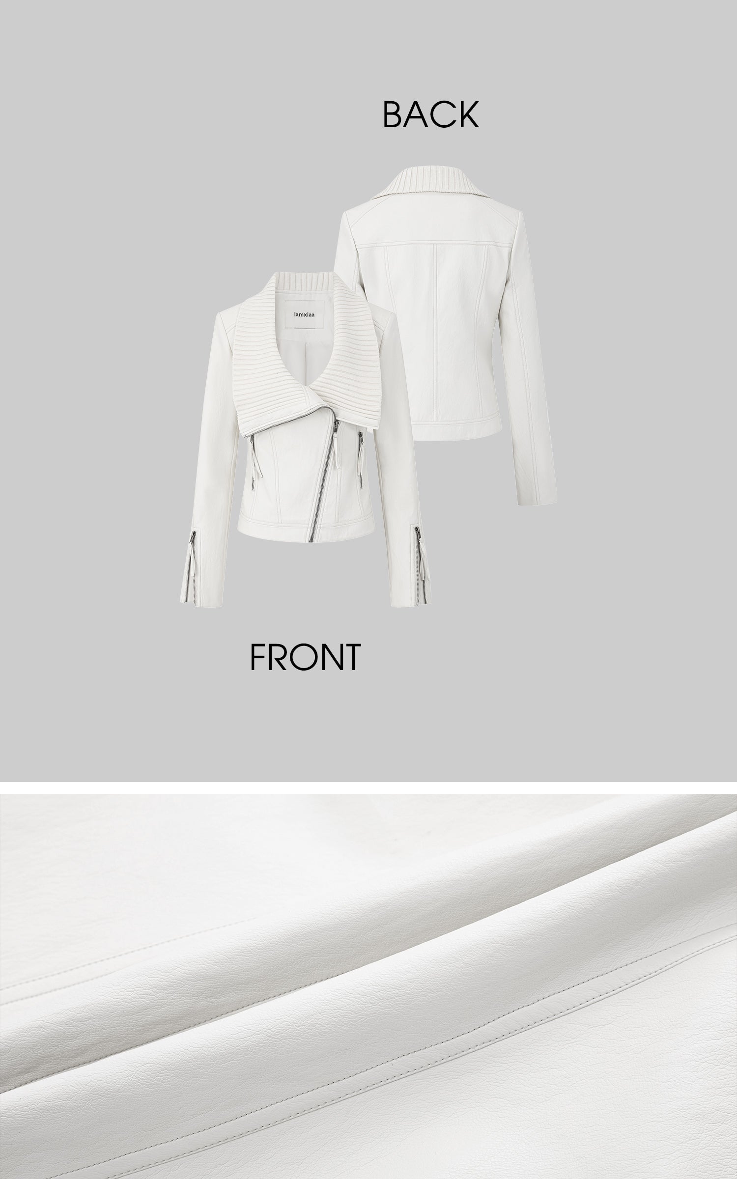 IAMXIAA 비대칭 지퍼 니트 칼라 슬림핏 바이커 자켓