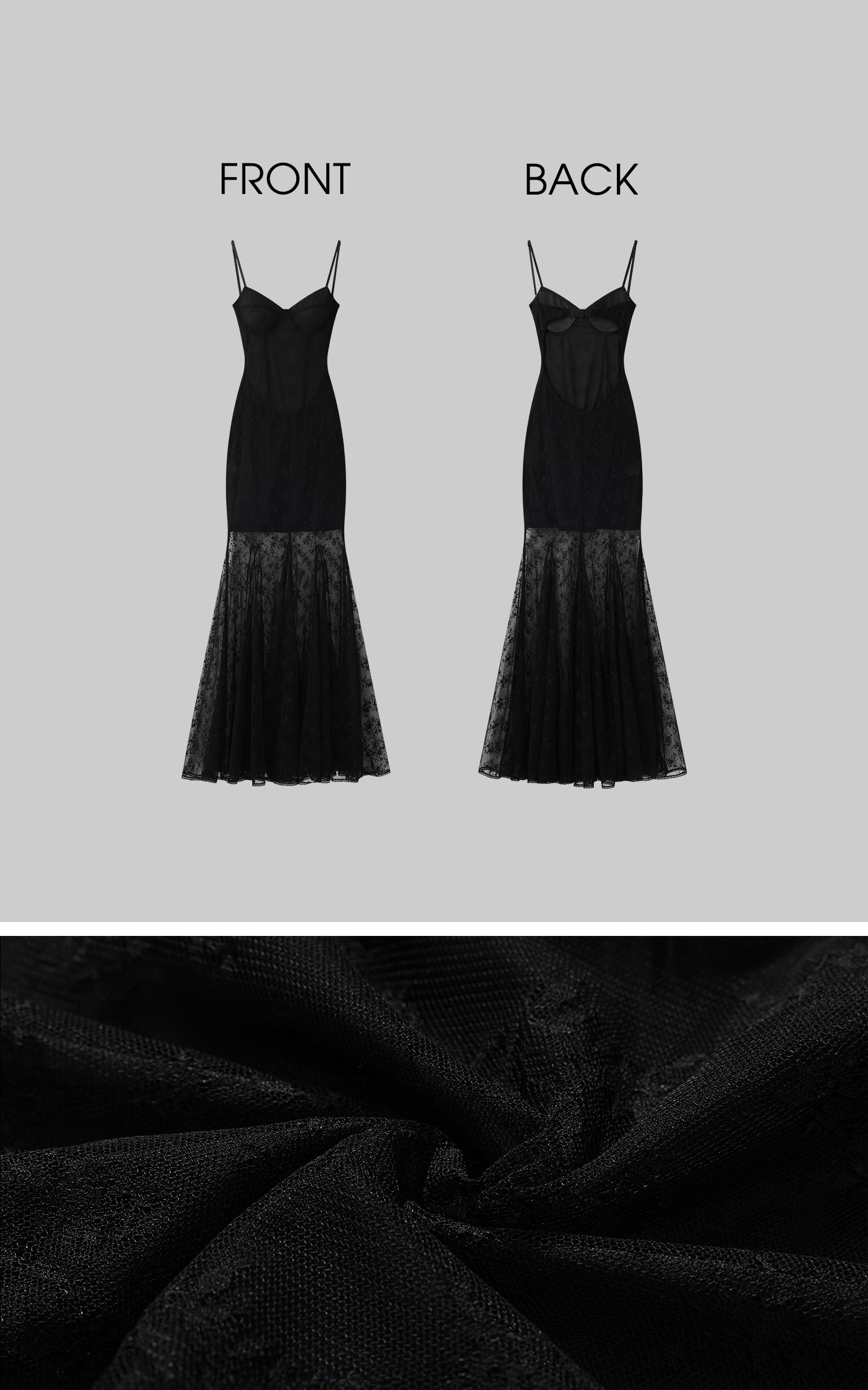 DreamyNerd Black Lace Fishtail Slip Dress - PINKPARKS