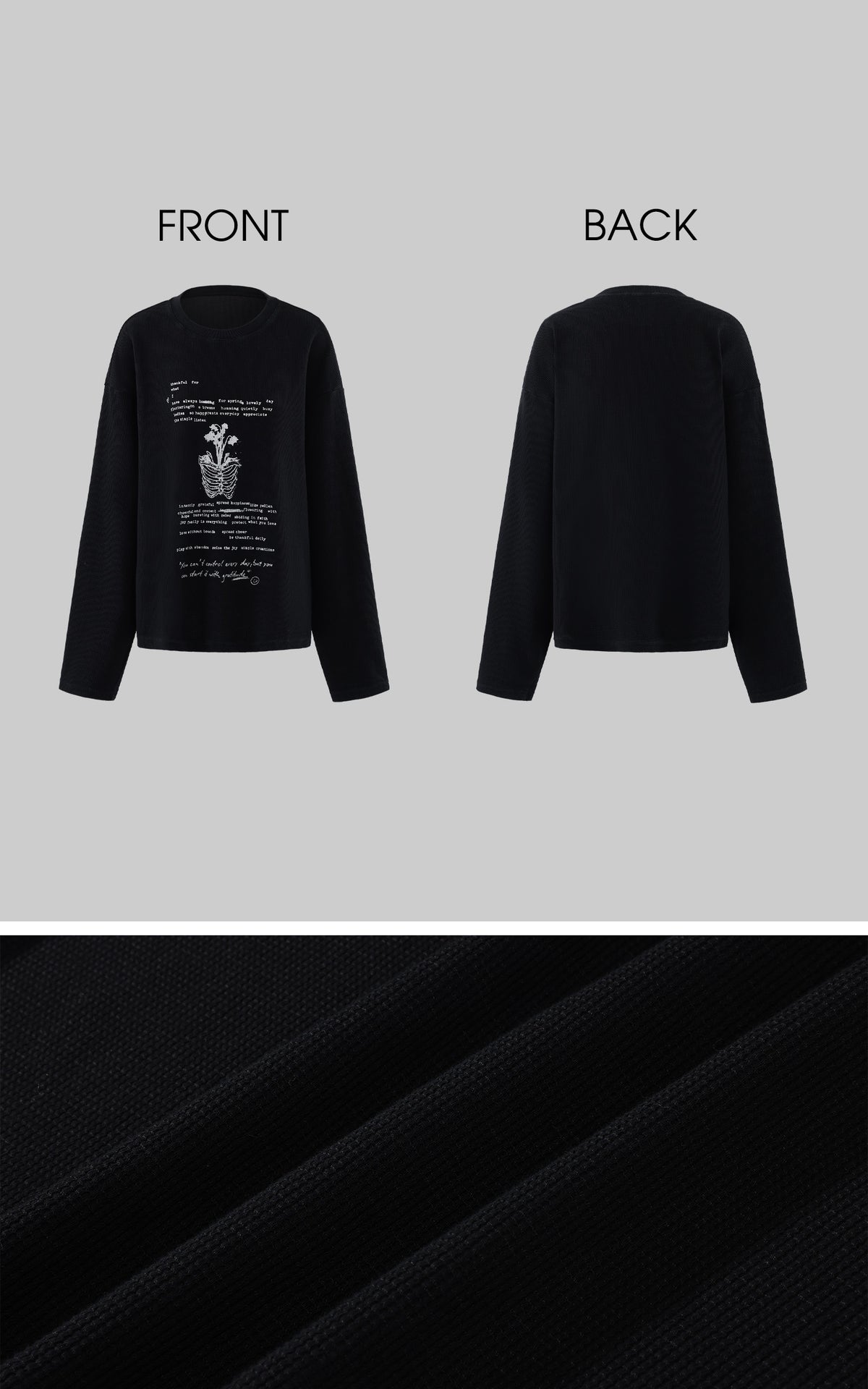 WARDEN EDGE Floral Ribcage Graphic Waffle Knit Long Sleeve Tee