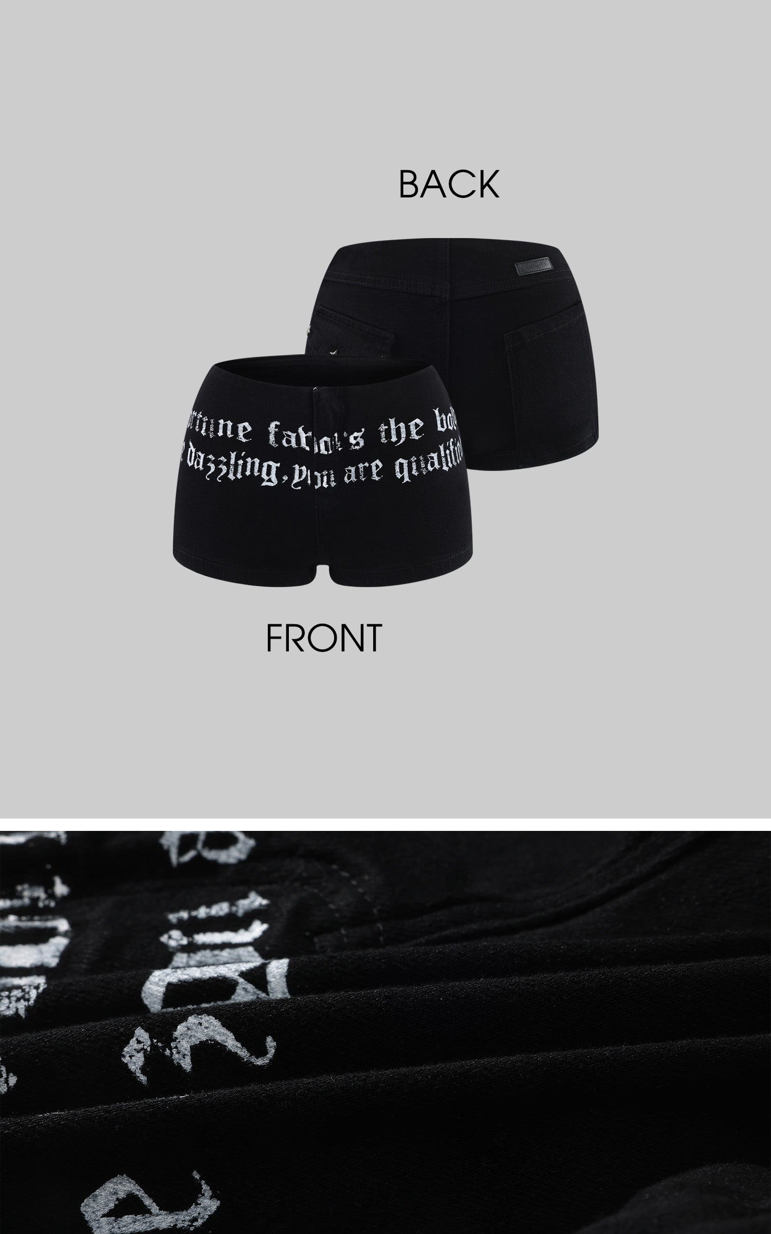 Rase le sol Gothic Script Embroidered Low-Rise Mini Shorts