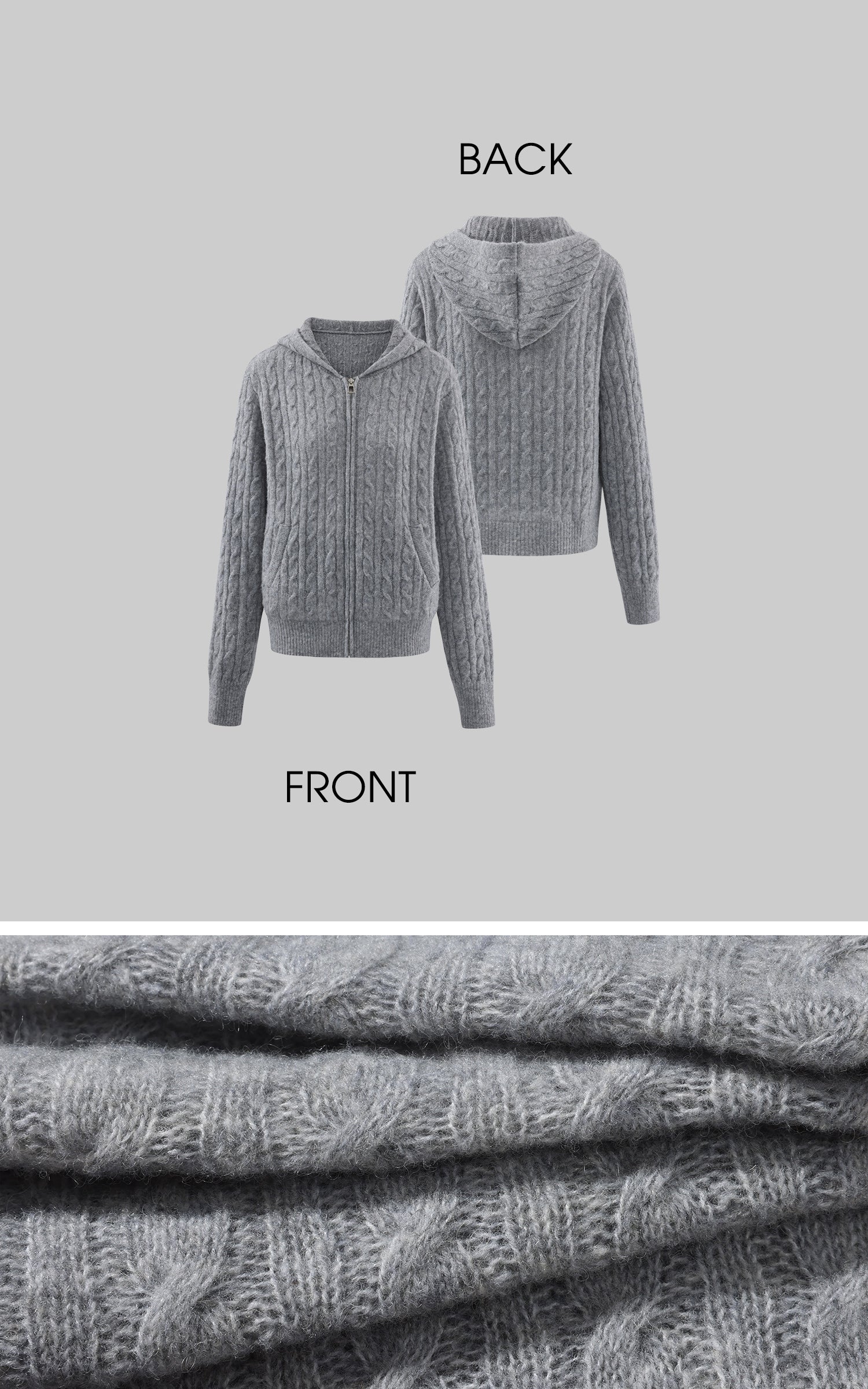 WARDEN EDGE Hooded Cable-Knit Zip Sweater Jacket