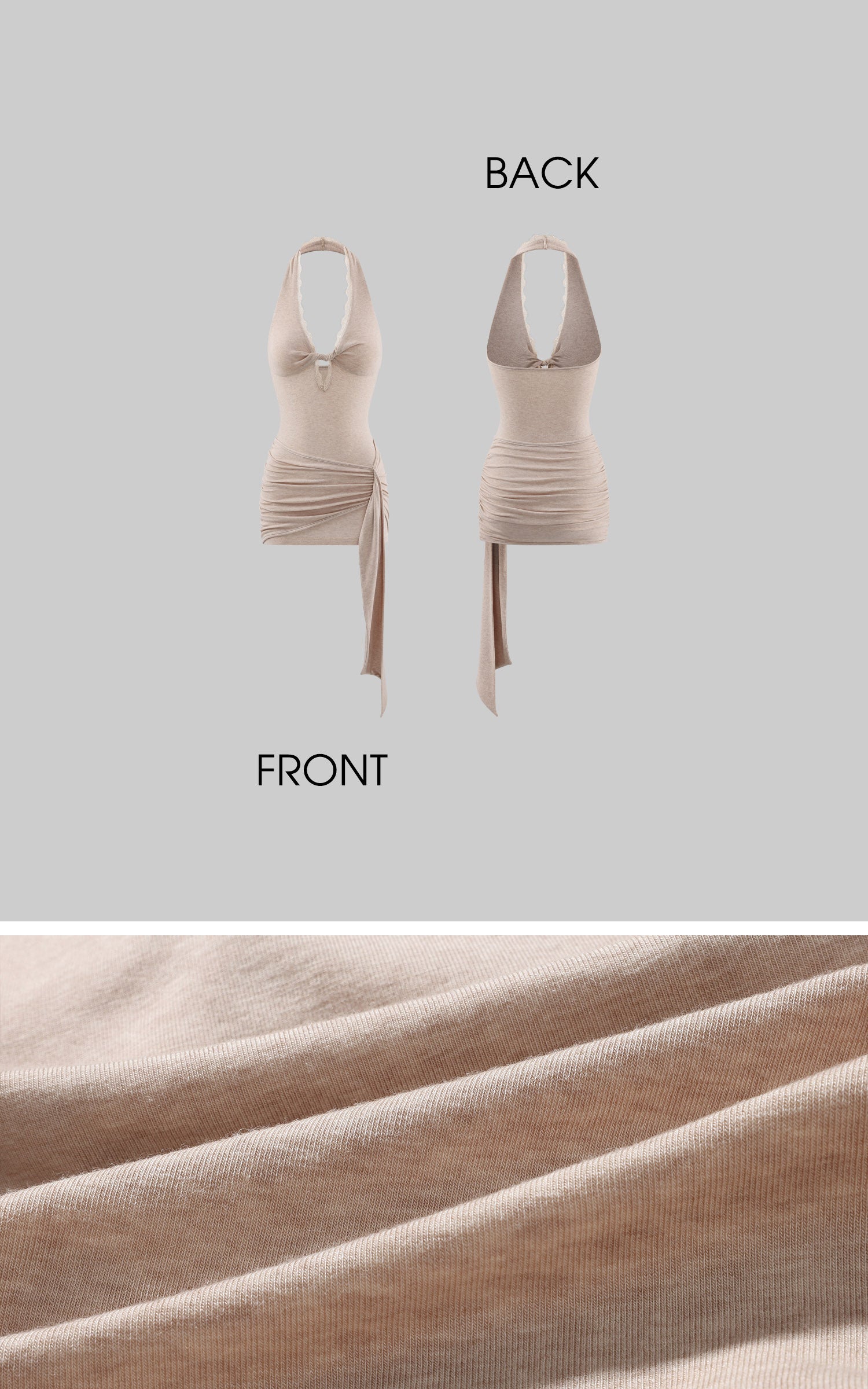 Hydrae Lace Trim Halter Ruched Mini Dress