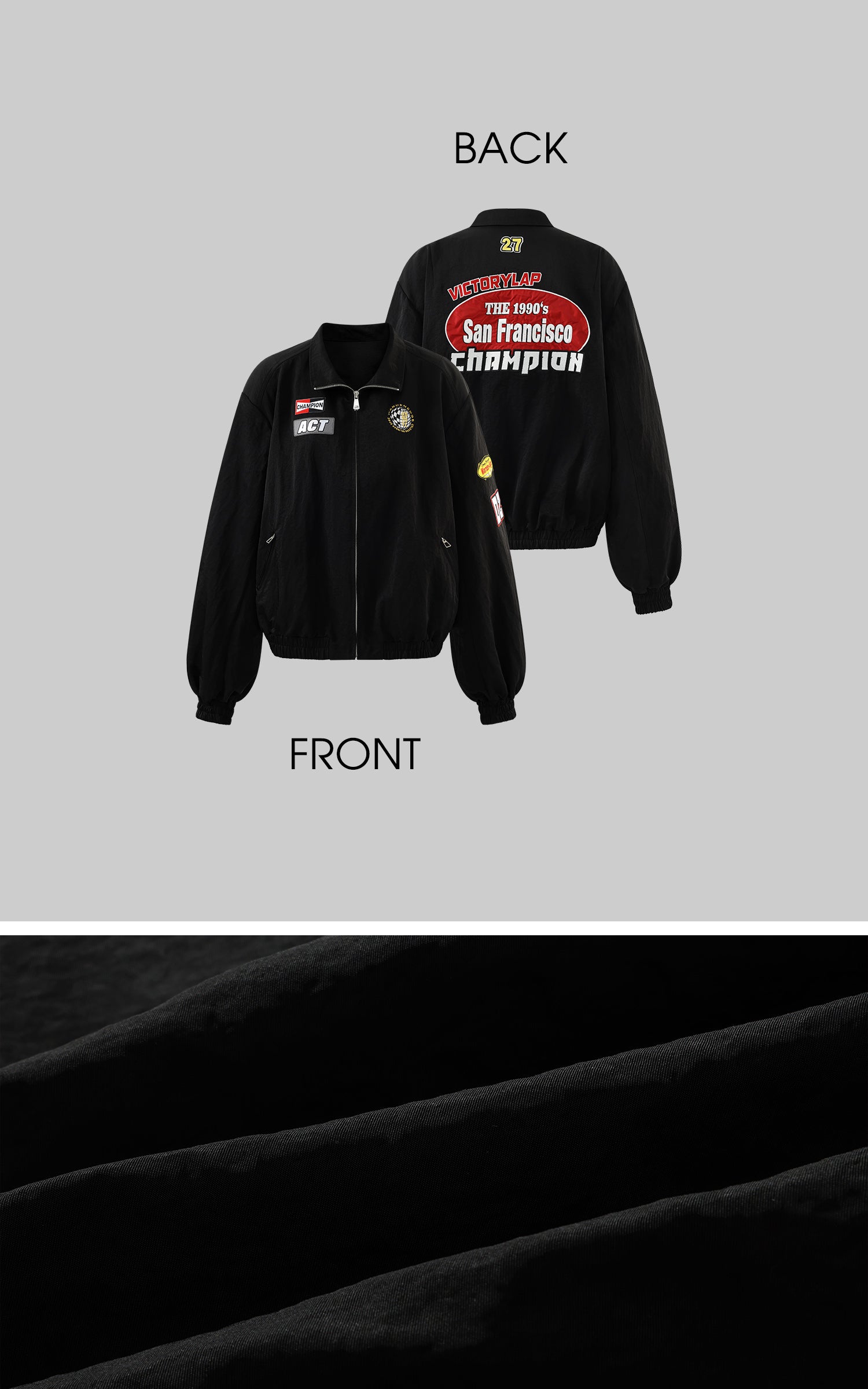 WARDEN EDGE Racing Patch Zip Jacket with Elastic Cuffs and Retro Embroidery