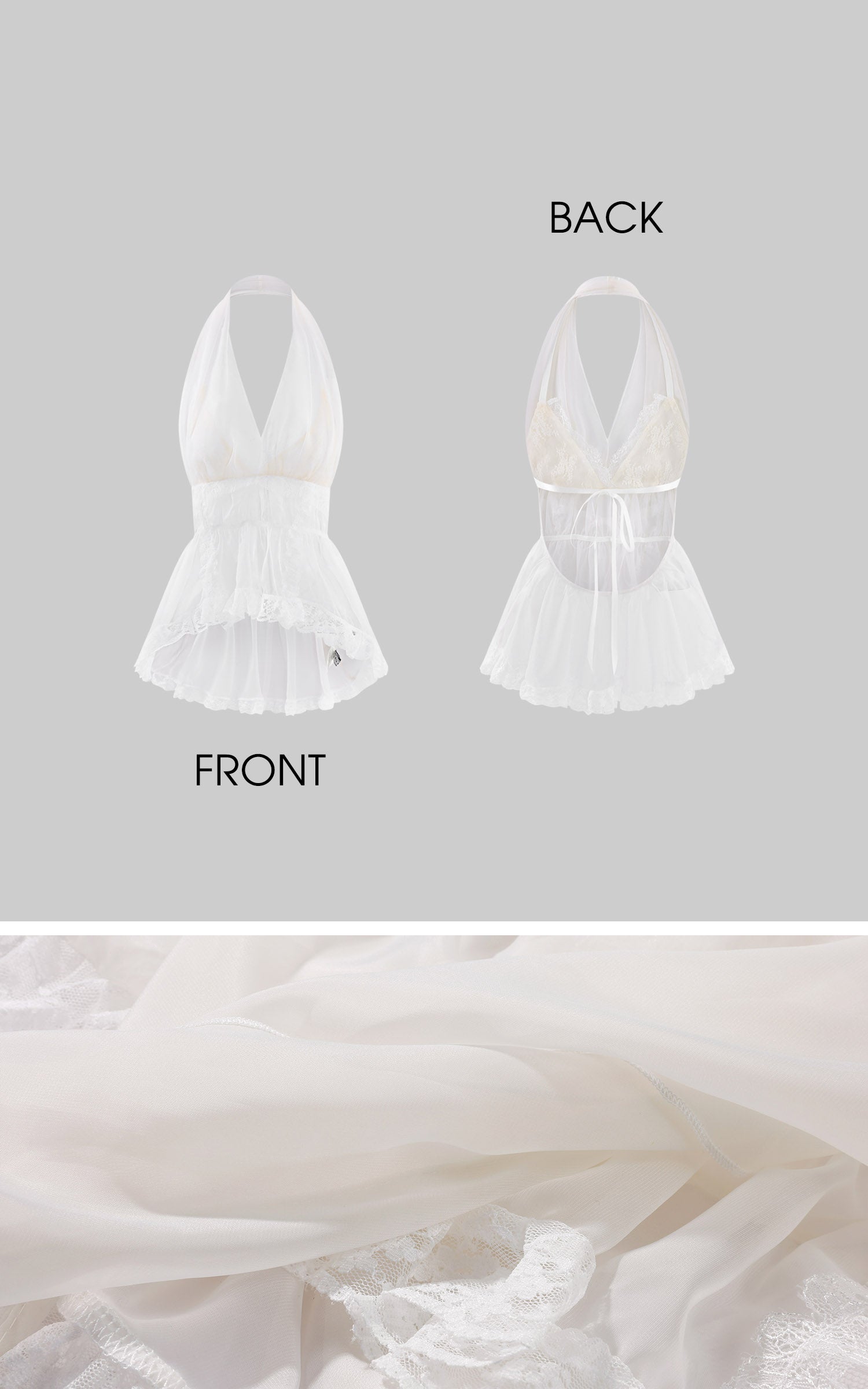 Rase le sol Layered Sheer Lace &amp; Ribbon-Tied Halter Top