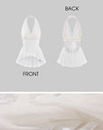 Rase le sol Layered Sheer Lace & Ribbon-Tied Halter Top