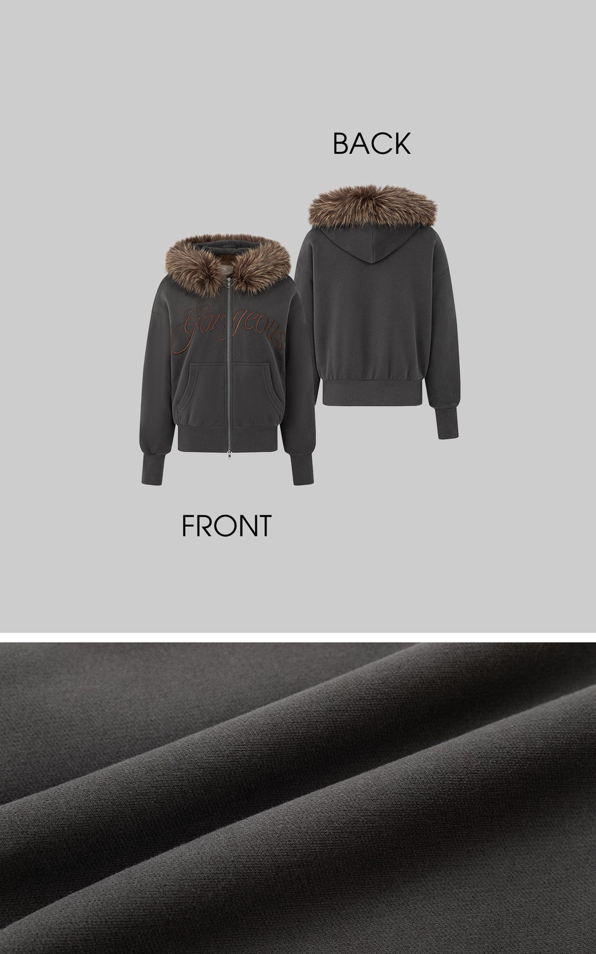 IAMXIAA Faux Fur Hooded Zip-Up Hoodie and Wide-Leg Sweatpants Set