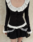 Rase le sol Romantic Lace Ruffle Long Sleeve Top & Layered Mini Skirt Set