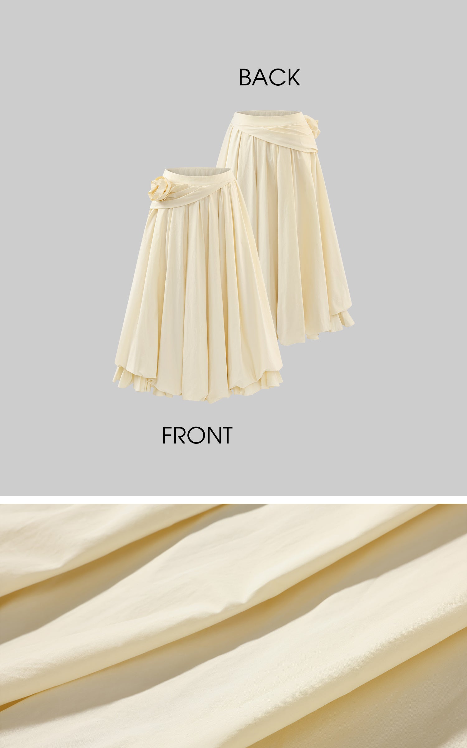 Rase le sol Mid-Length Skirt with 3D Rose Detail and Asymmetric Gathered Hem