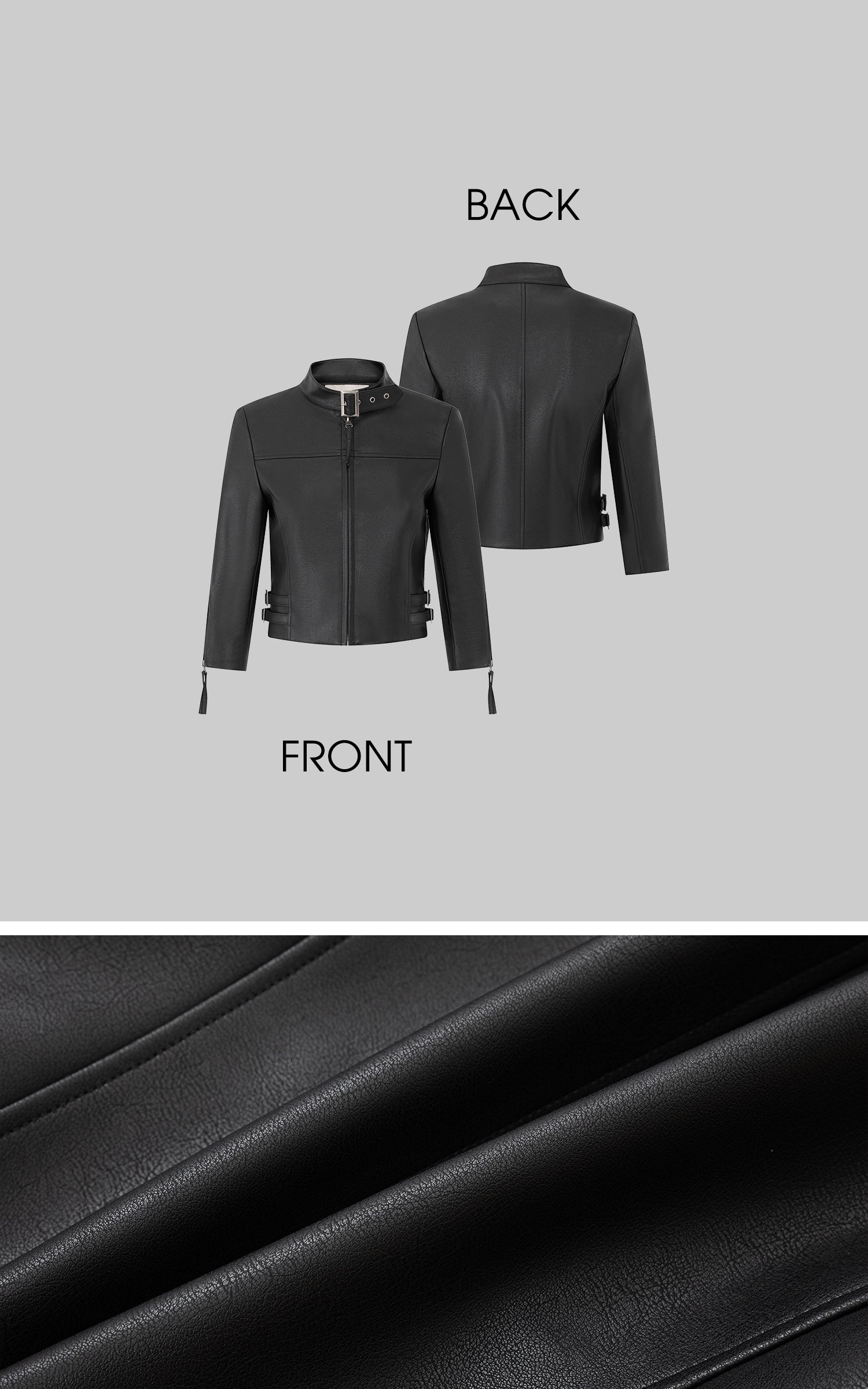 IAMXIAA Buckle-Neck Cropped Faux Leather Jacket