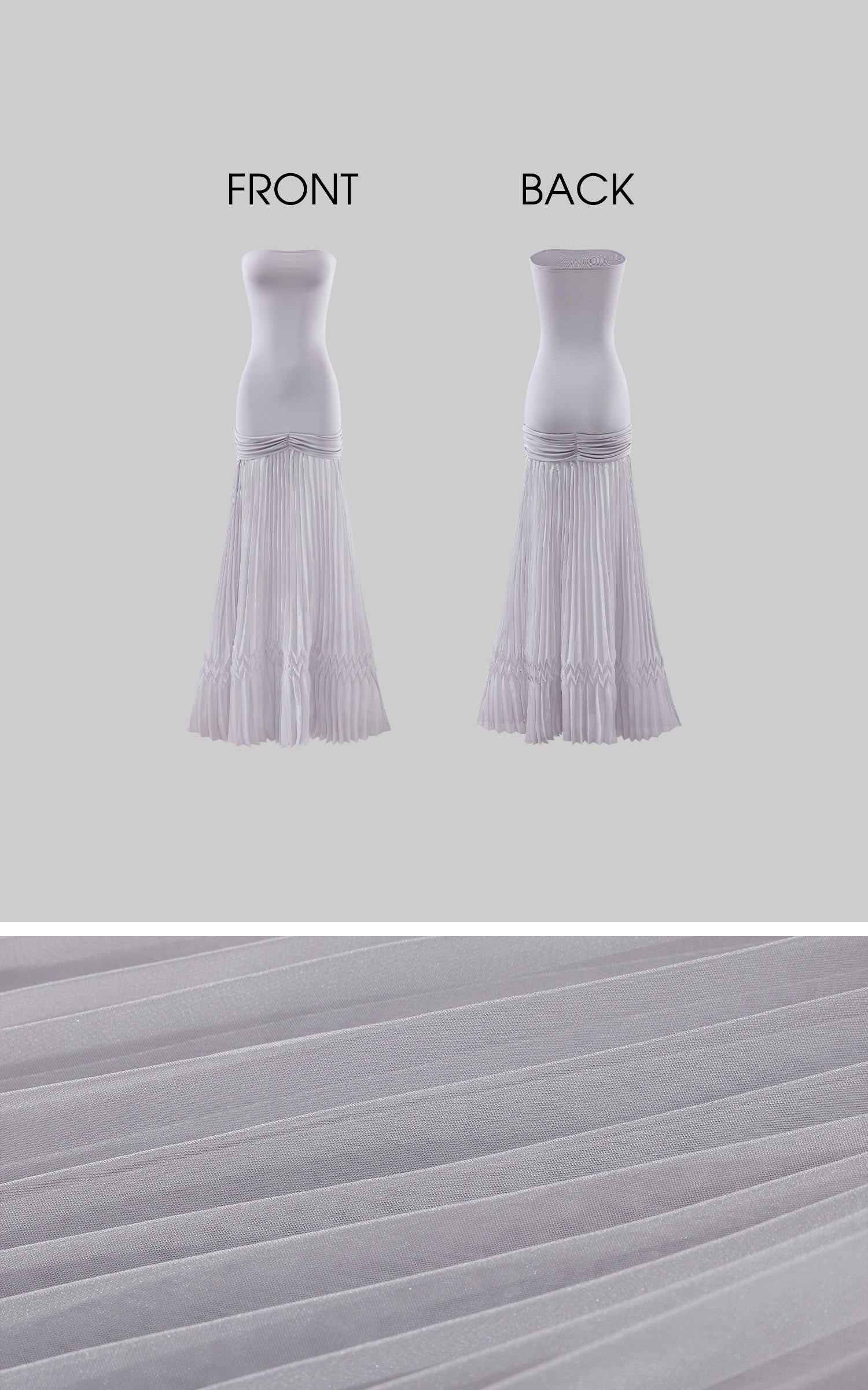 Hydrae Strapless Ruched Pleated Mesh Maxi Dress