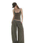 IAMXIAA Ribbed Button Tank and Wide Leg Drawstring Pants Two-Piece Set