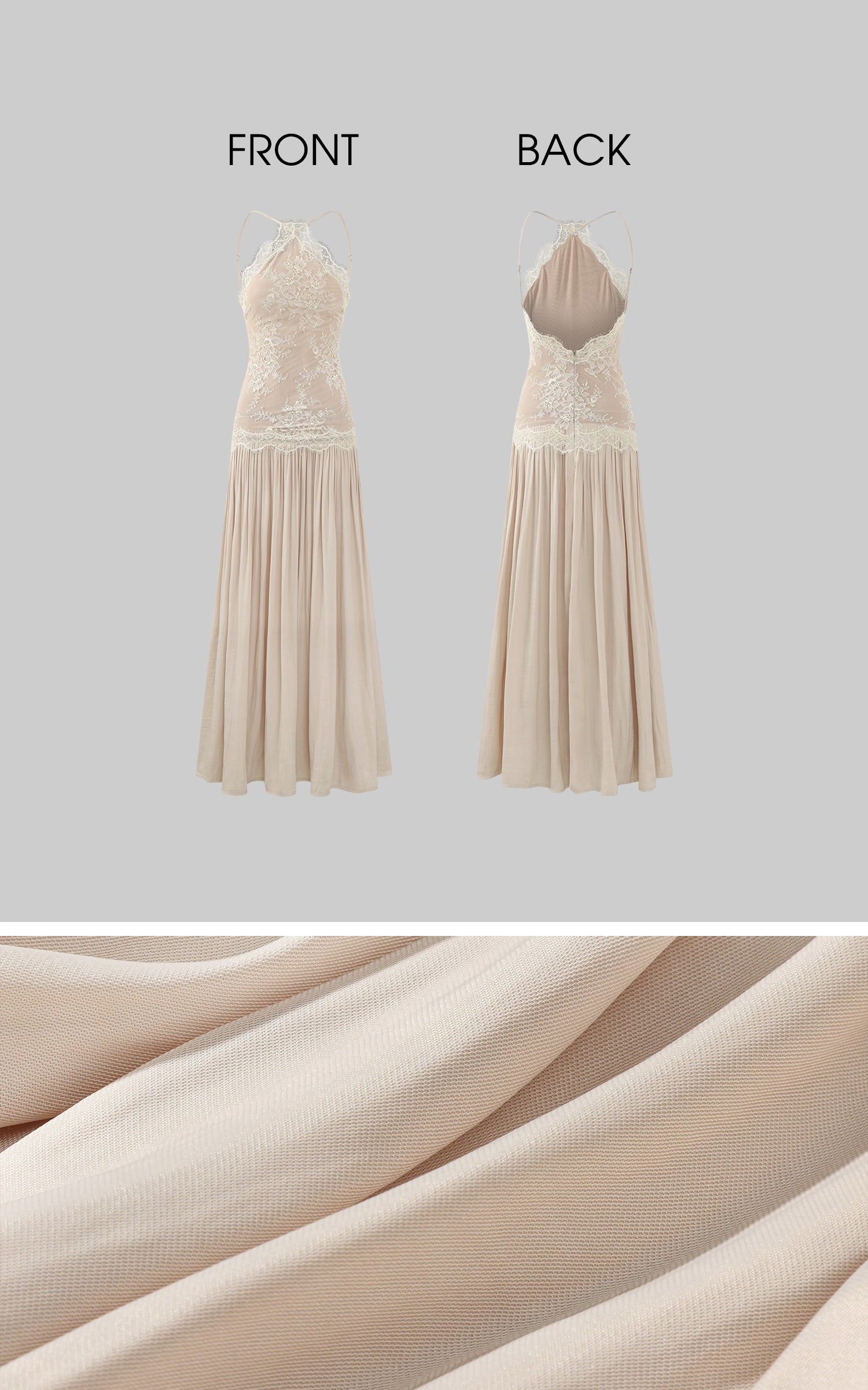 ROVENTE Embroidered Lace Halter Dress With Gathered Hem - PINKPARKS