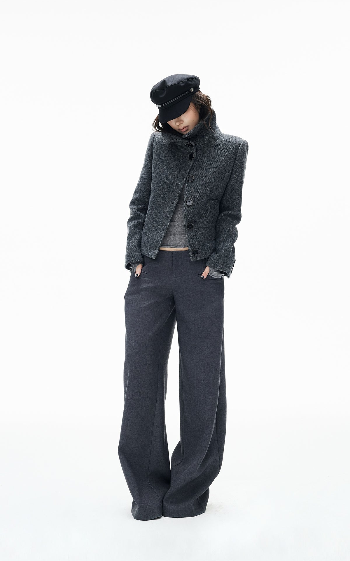 IAMXIAA Low-Rise Tailored Extra Wide-Leg Pants with Minimal Welt Pocket Details