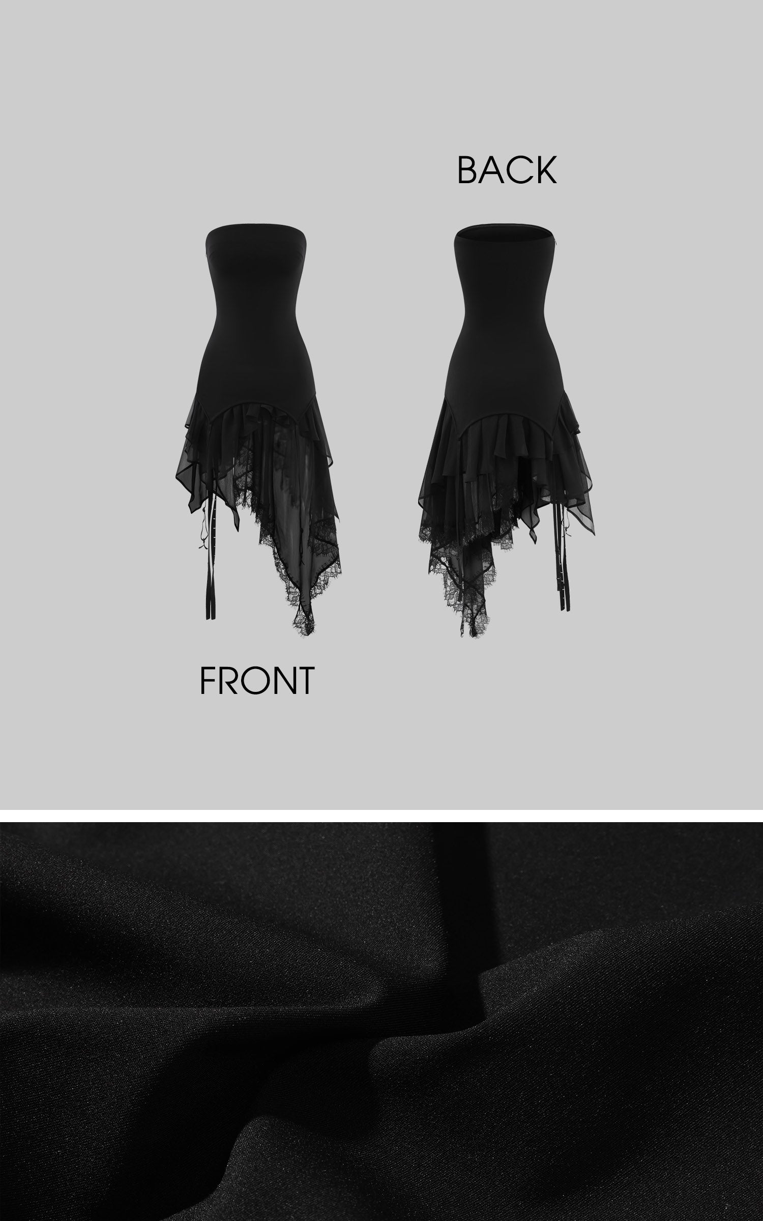 WARDEN EDGE Strapless Asymmetric Ruffle Dress Sheer Layered Midi Dress